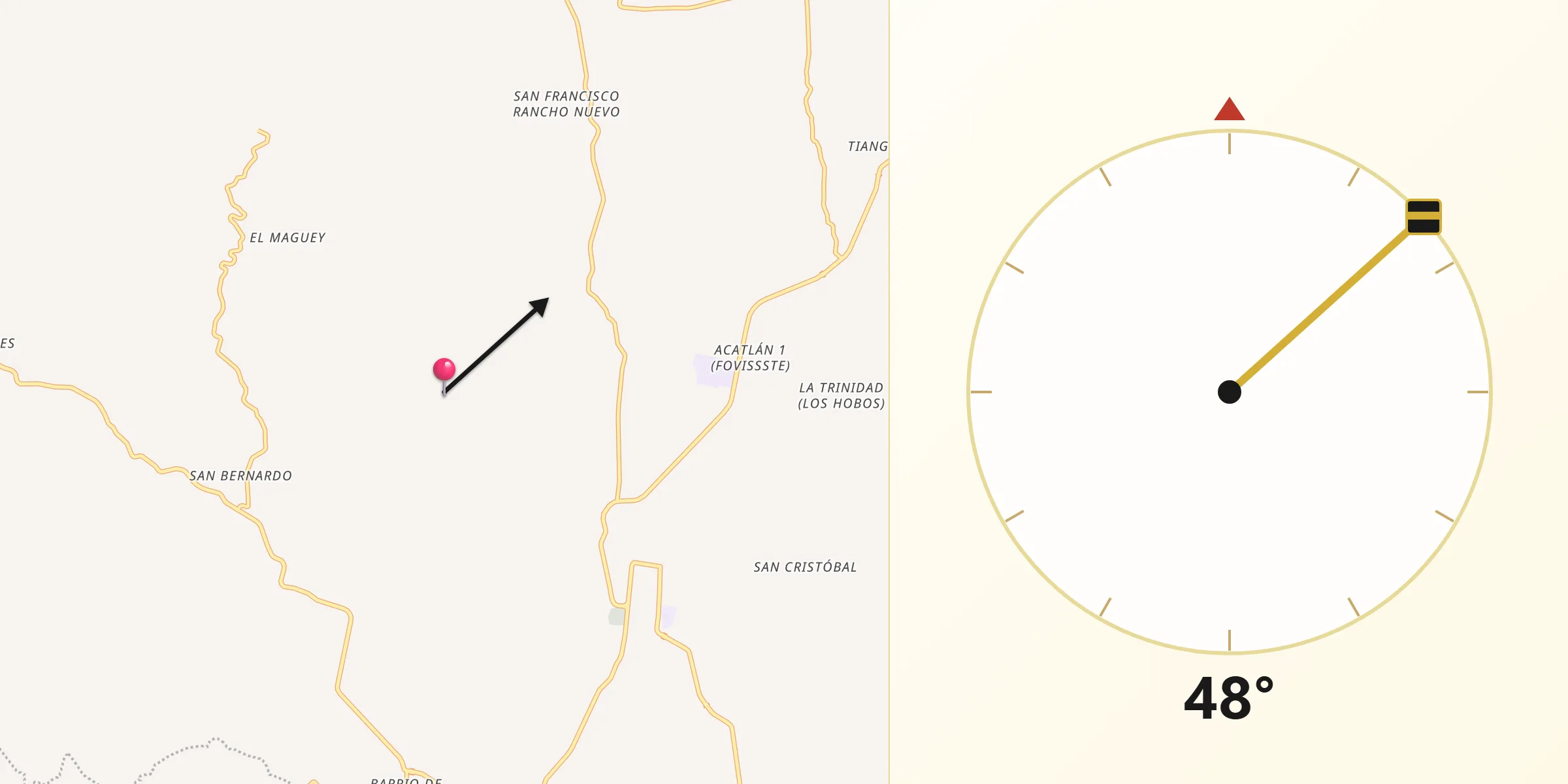 Dirección de la Qibla desde Acatlán
