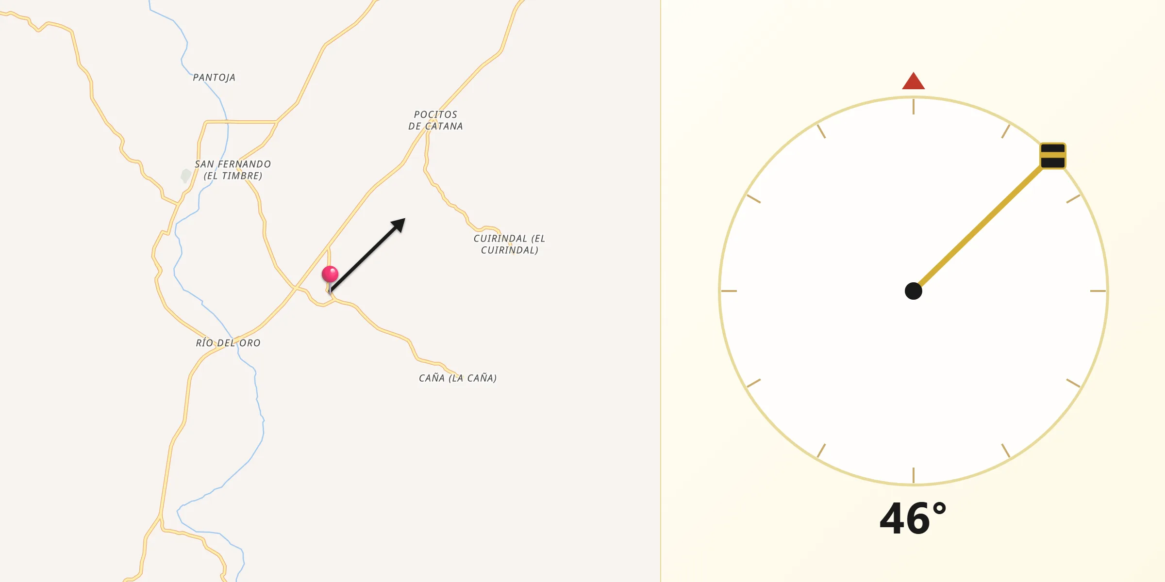 Dirección de la Qibla desde Patambó