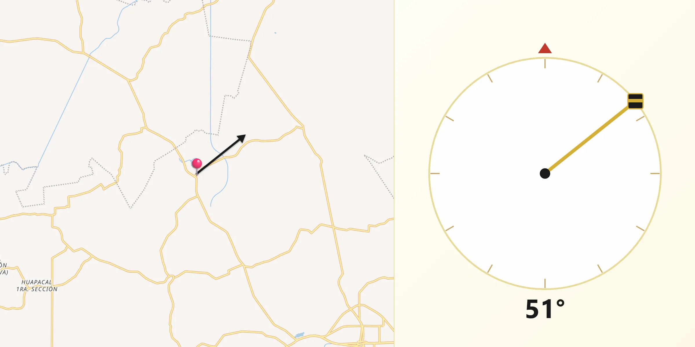 Dirección de la Qibla desde Ayapa