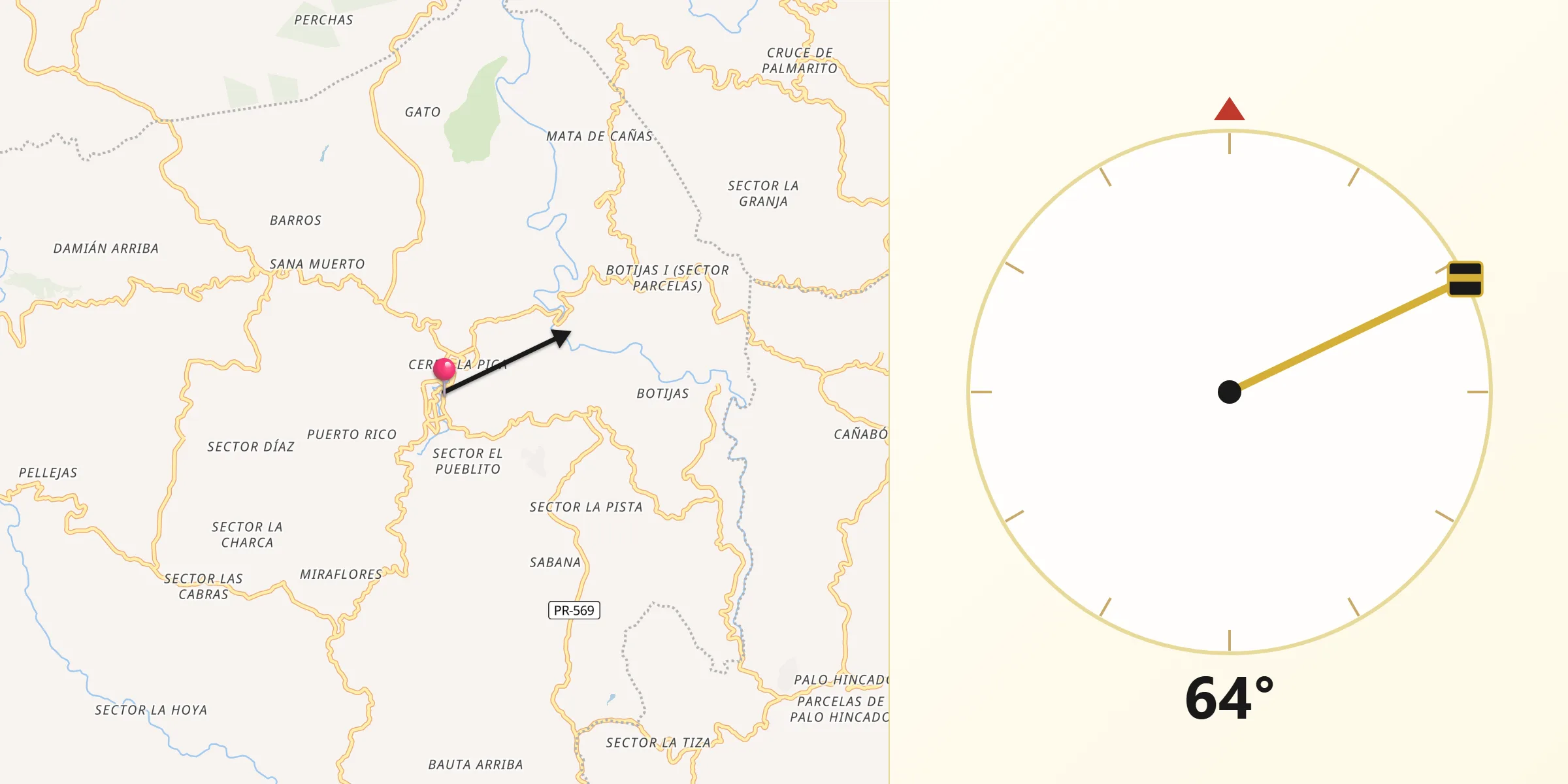 Qibla Direction from Orocovis