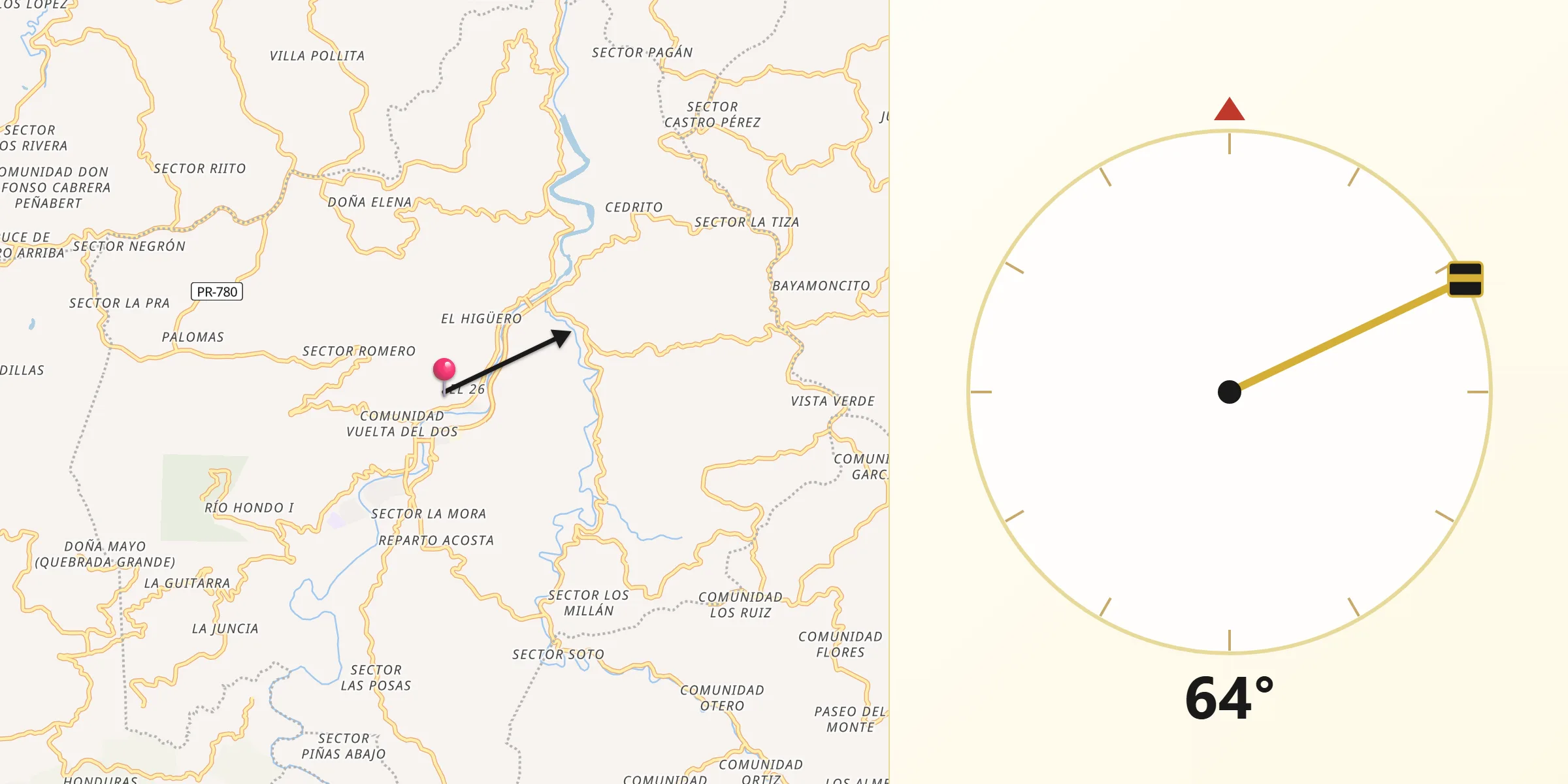 Qibla Direction from Comerío Municipio