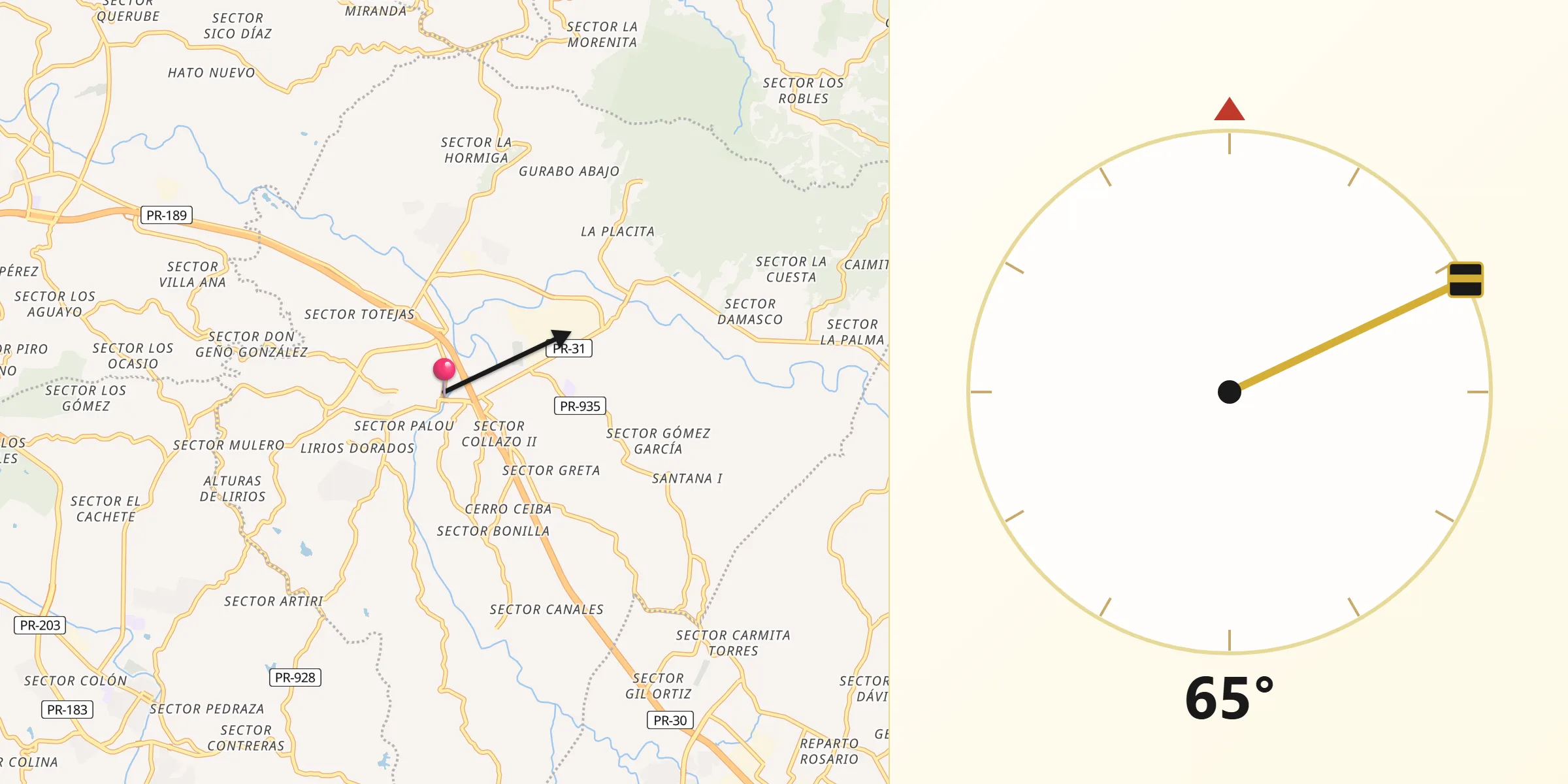 Qibla Direction from Juncos
