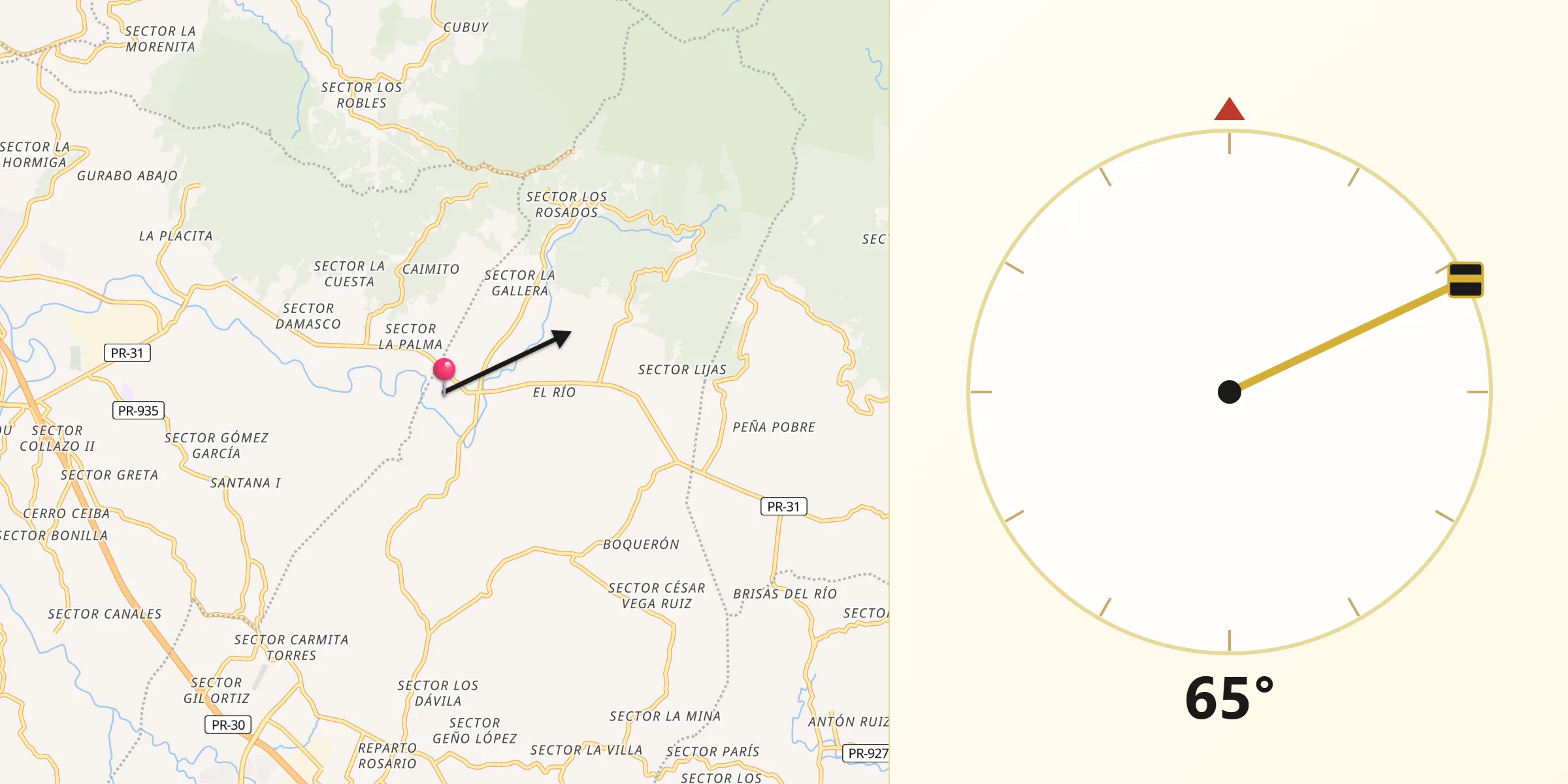 Qibla Direction from Pueblito del Rio