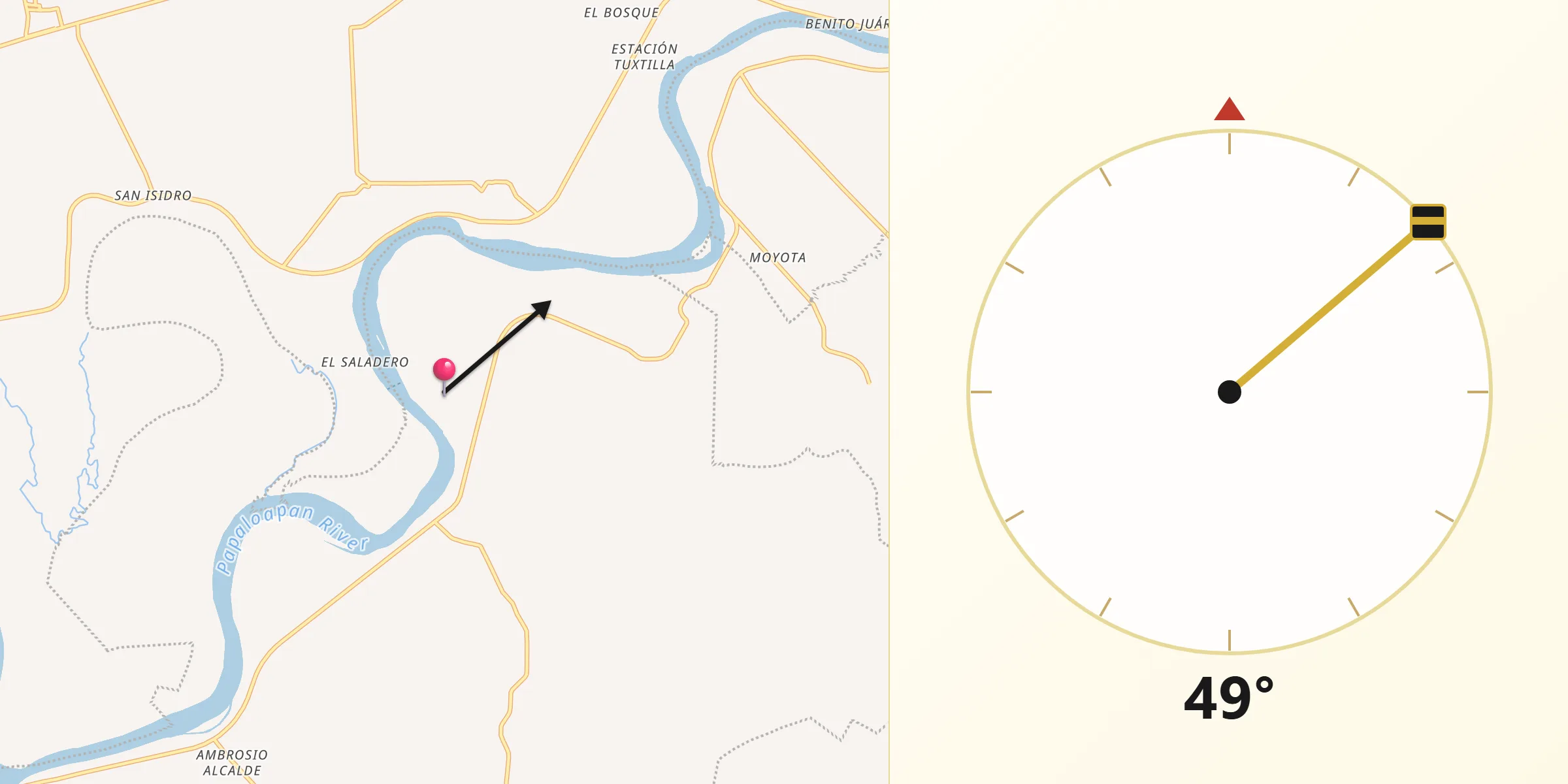 Dirección de la Qibla desde Tlacojalpan