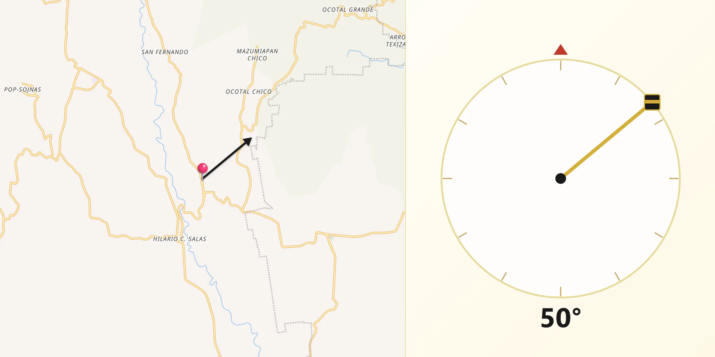Dirección de la Qibla desde Soteapan