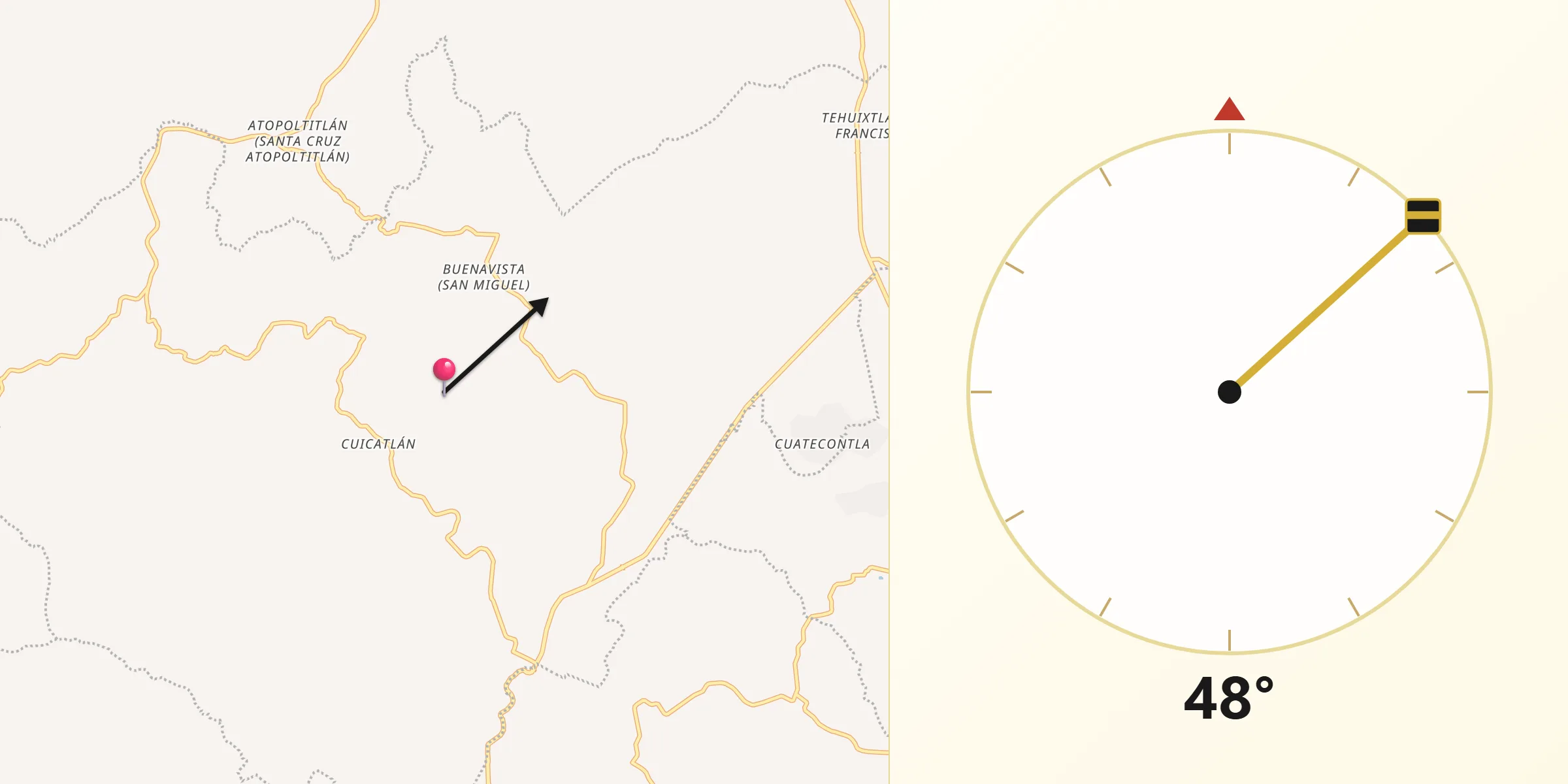 Dirección de la Qibla desde Chinantla