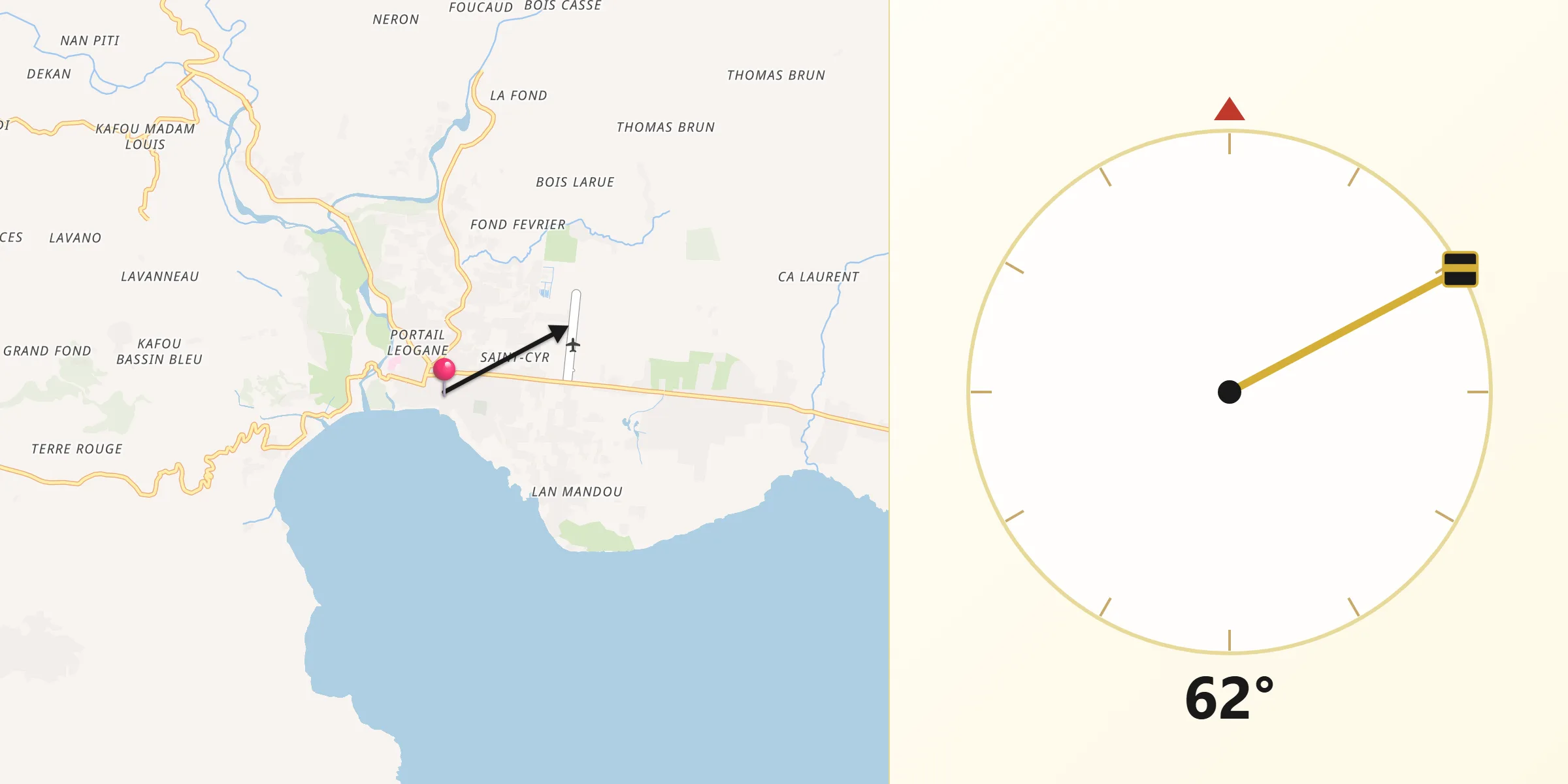 Direction vers la Qibla depuis Jacmel