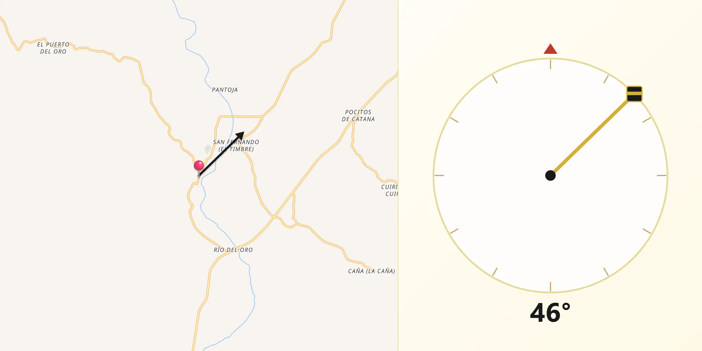 Dirección de la Qibla desde Placeres del Oro