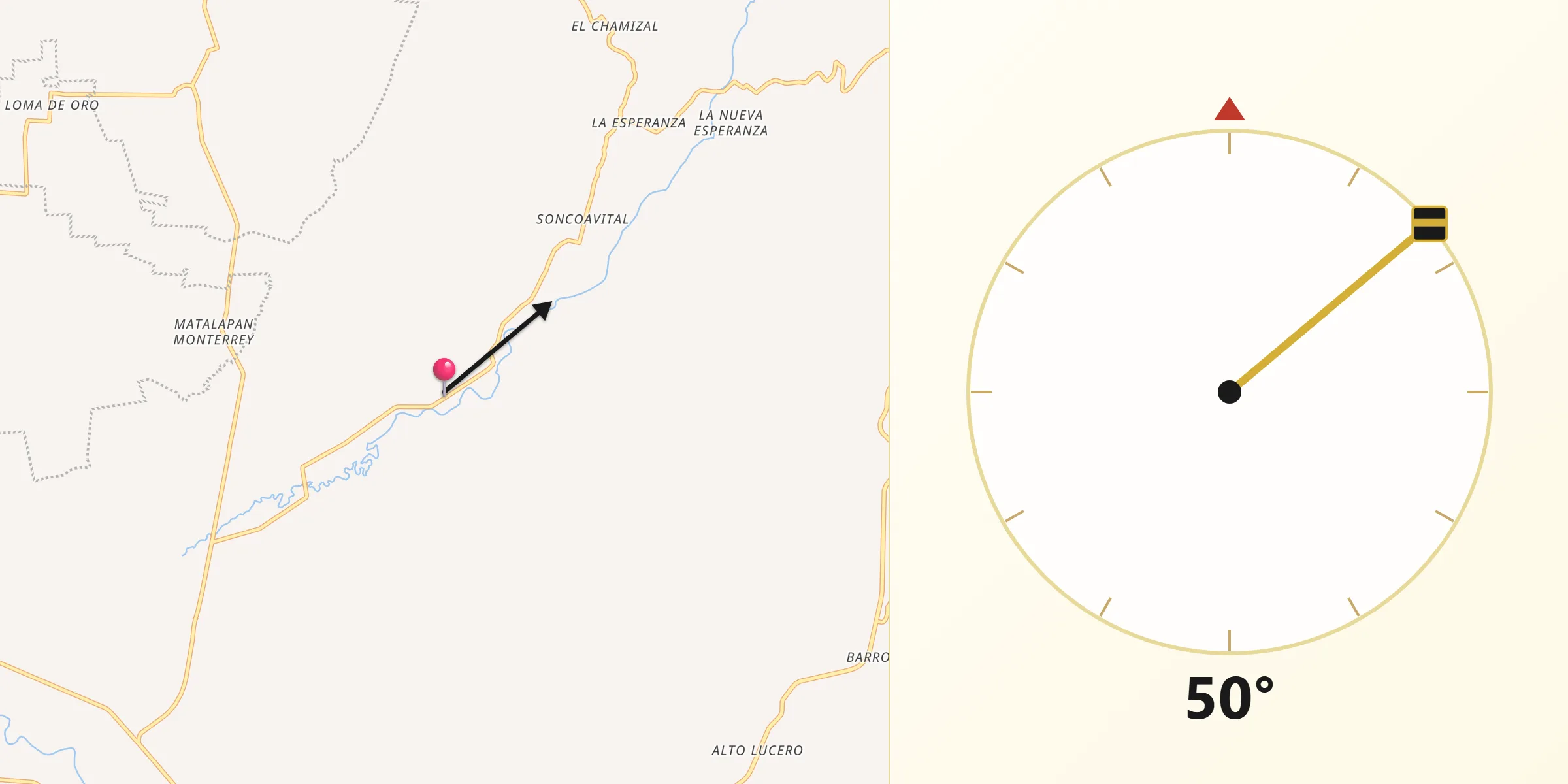 Dirección de la Qibla desde Zapoapan de Amapan