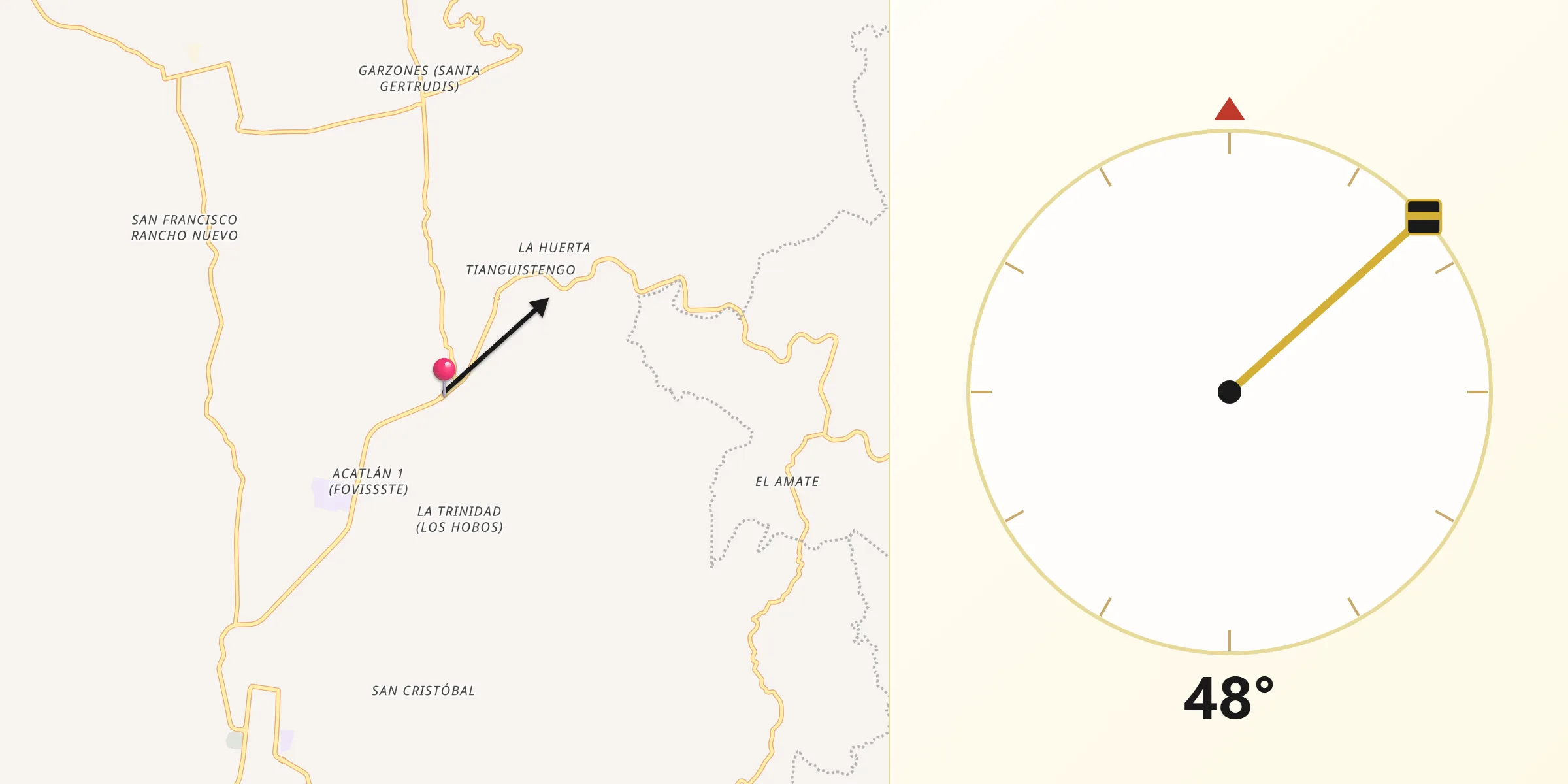 Dirección de la Qibla desde Tetelcingo