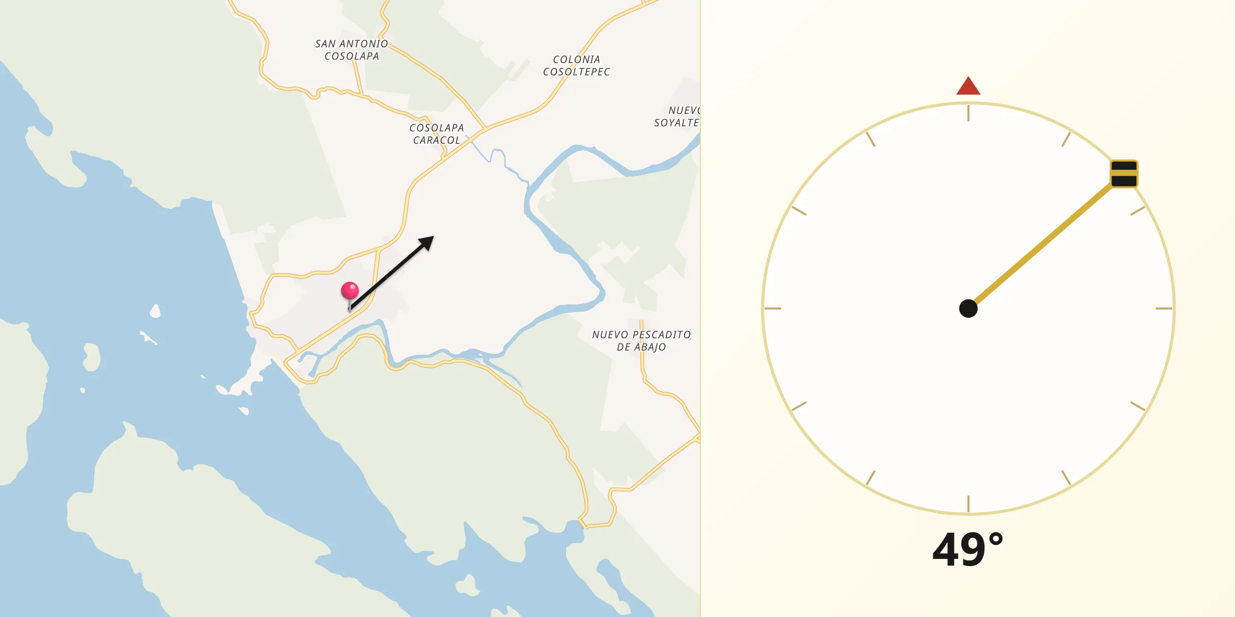 Dirección de la Qibla desde Temascal