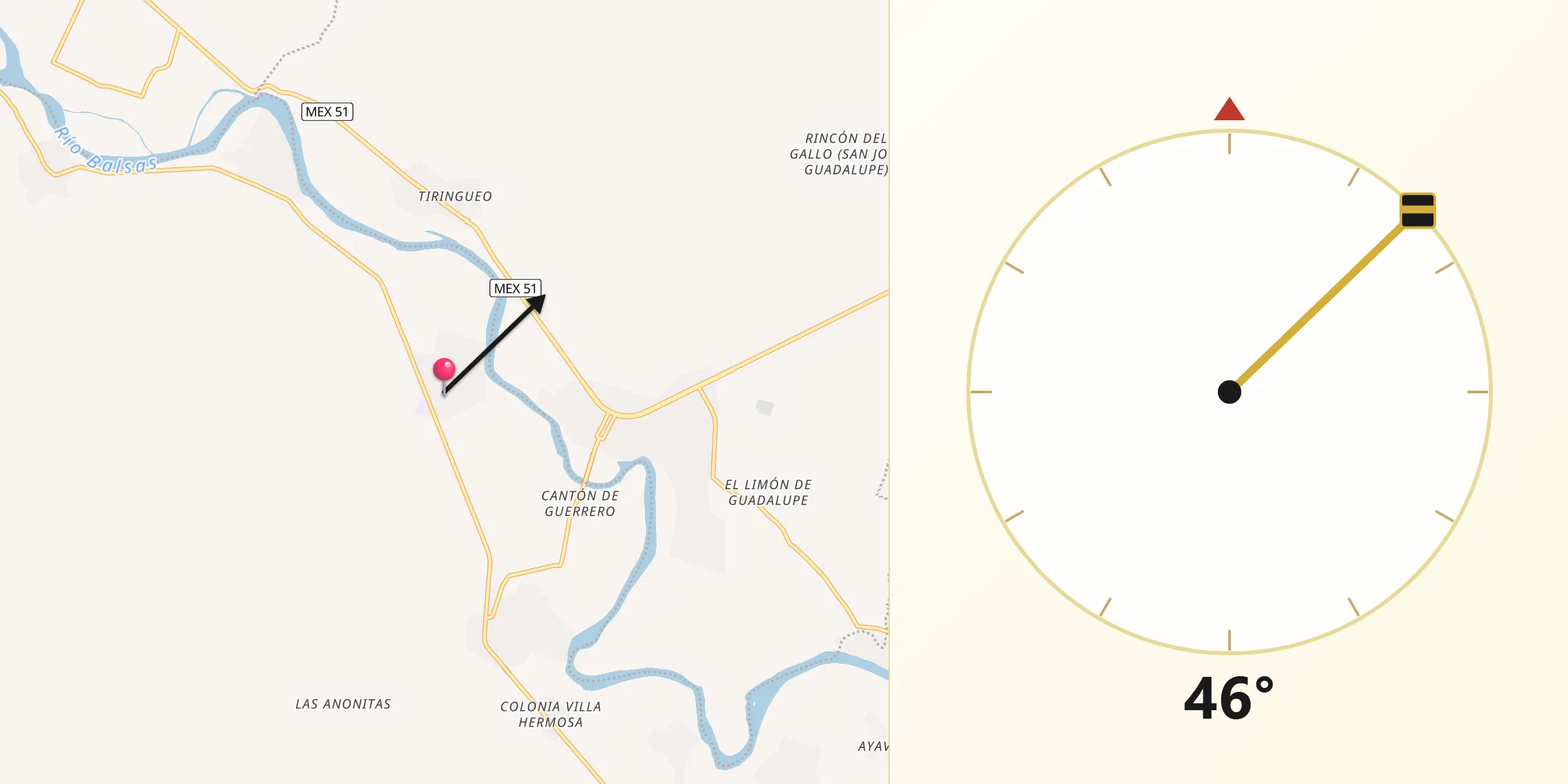 Dirección de la Qibla desde Corral Falso