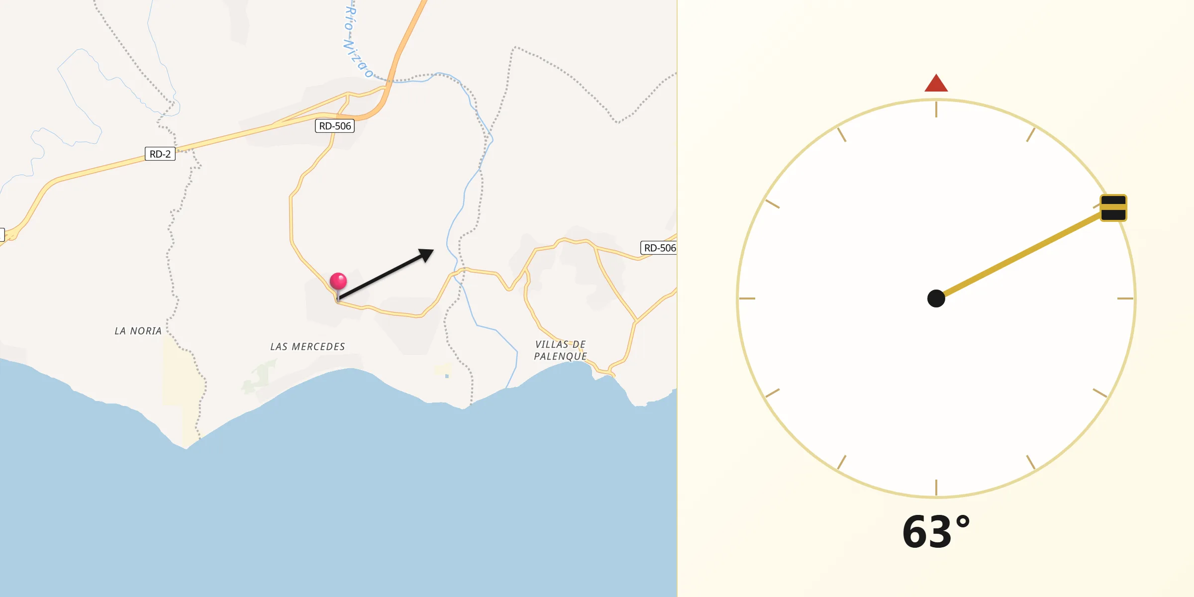 Dirección de la Qibla desde Nizao