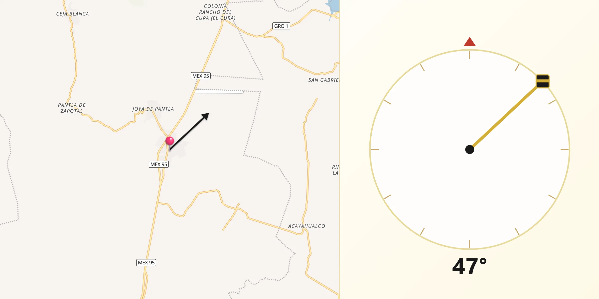 Dirección de la Qibla desde Zacacoyuca