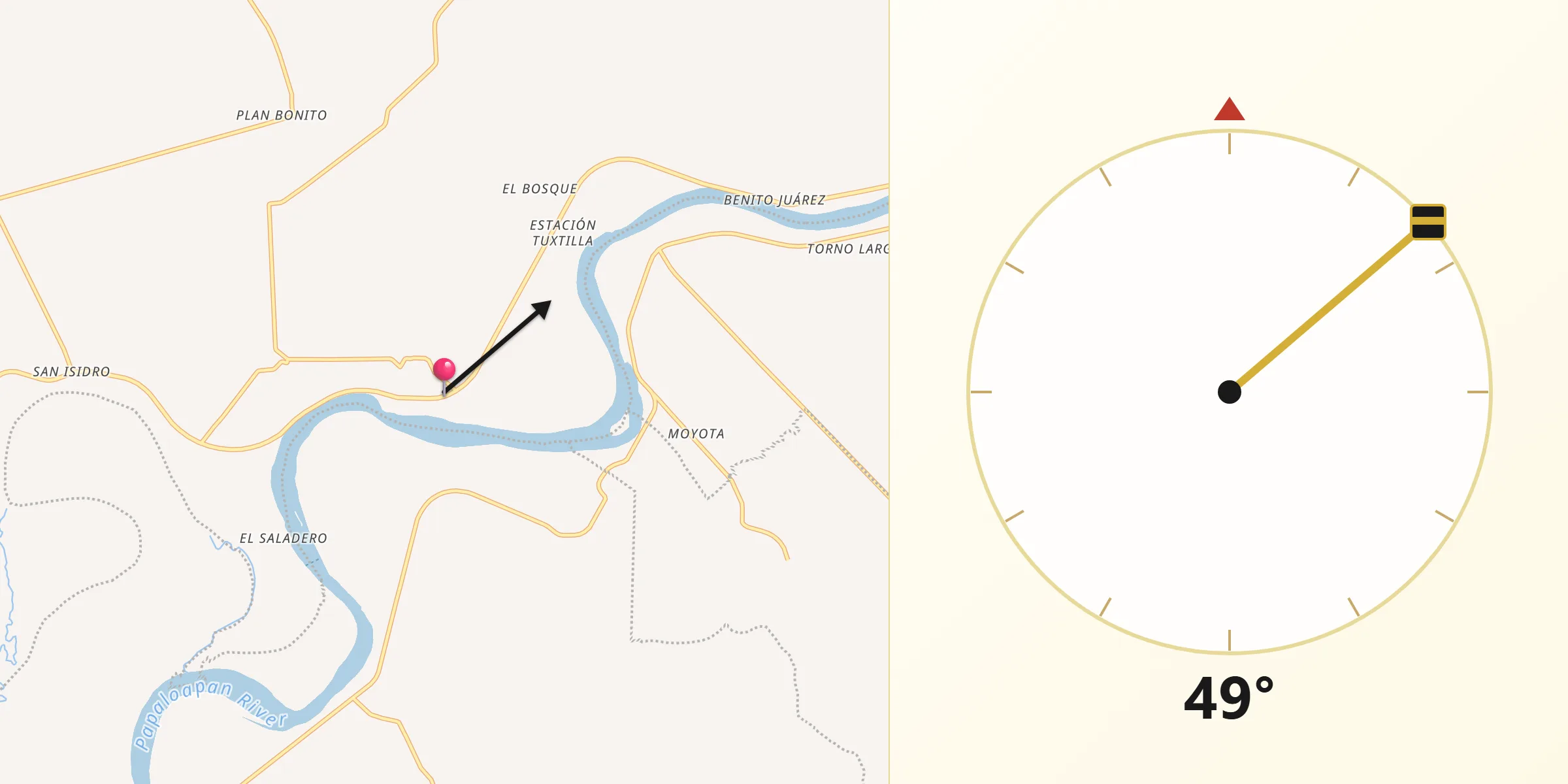 Dirección de la Qibla desde Paraiso Novillero