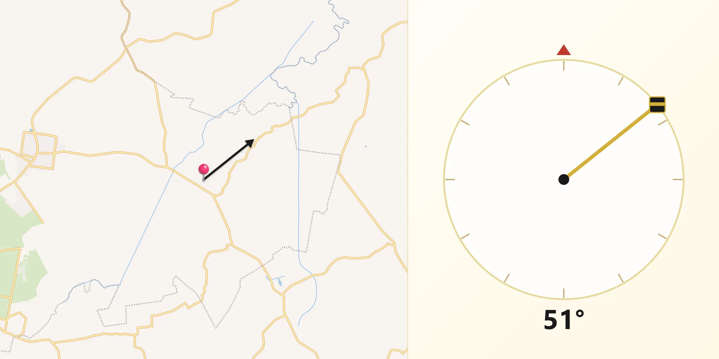 Dirección de la Qibla desde Potrerillo