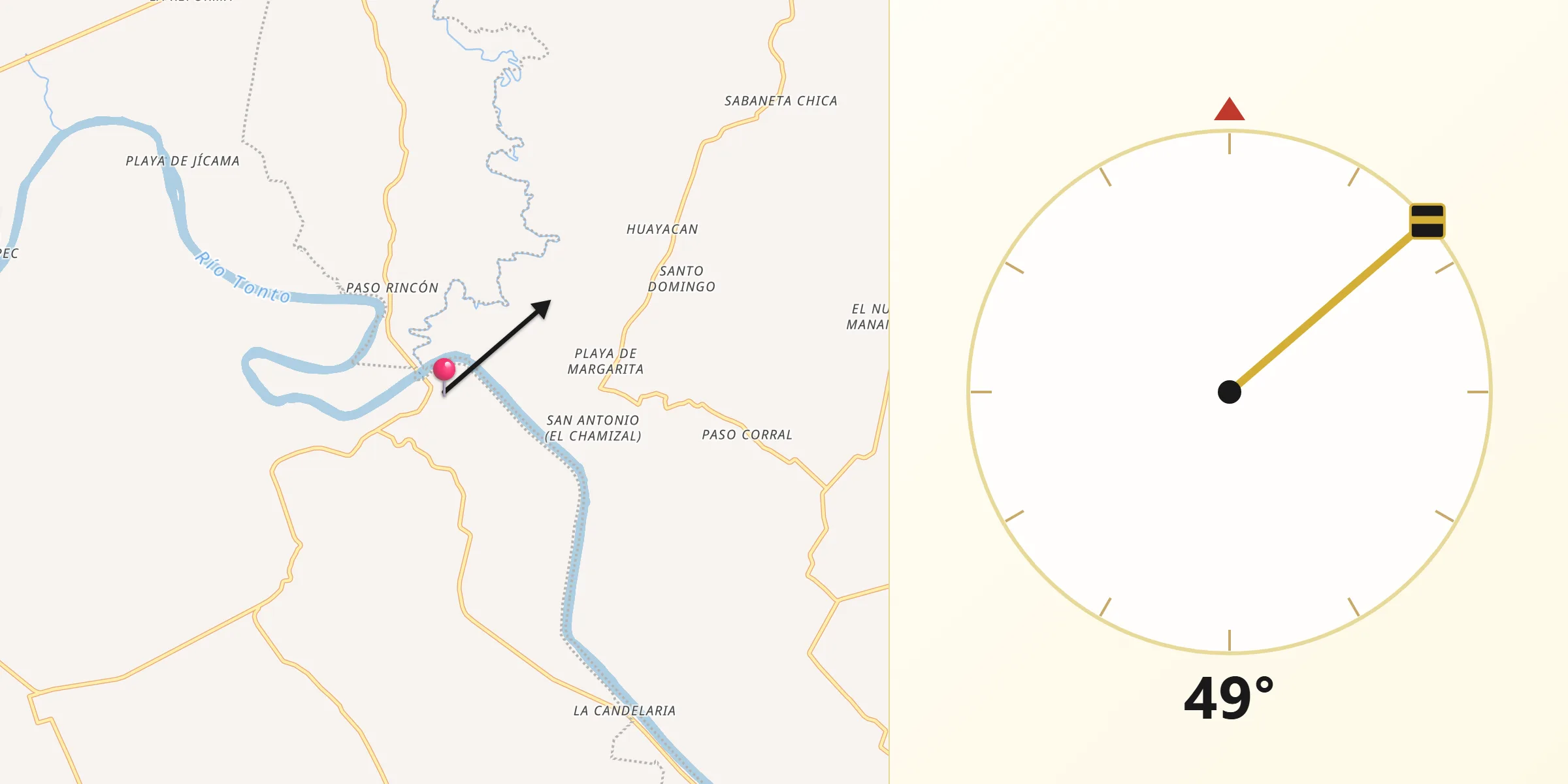 Dirección de la Qibla desde Las Margaritas