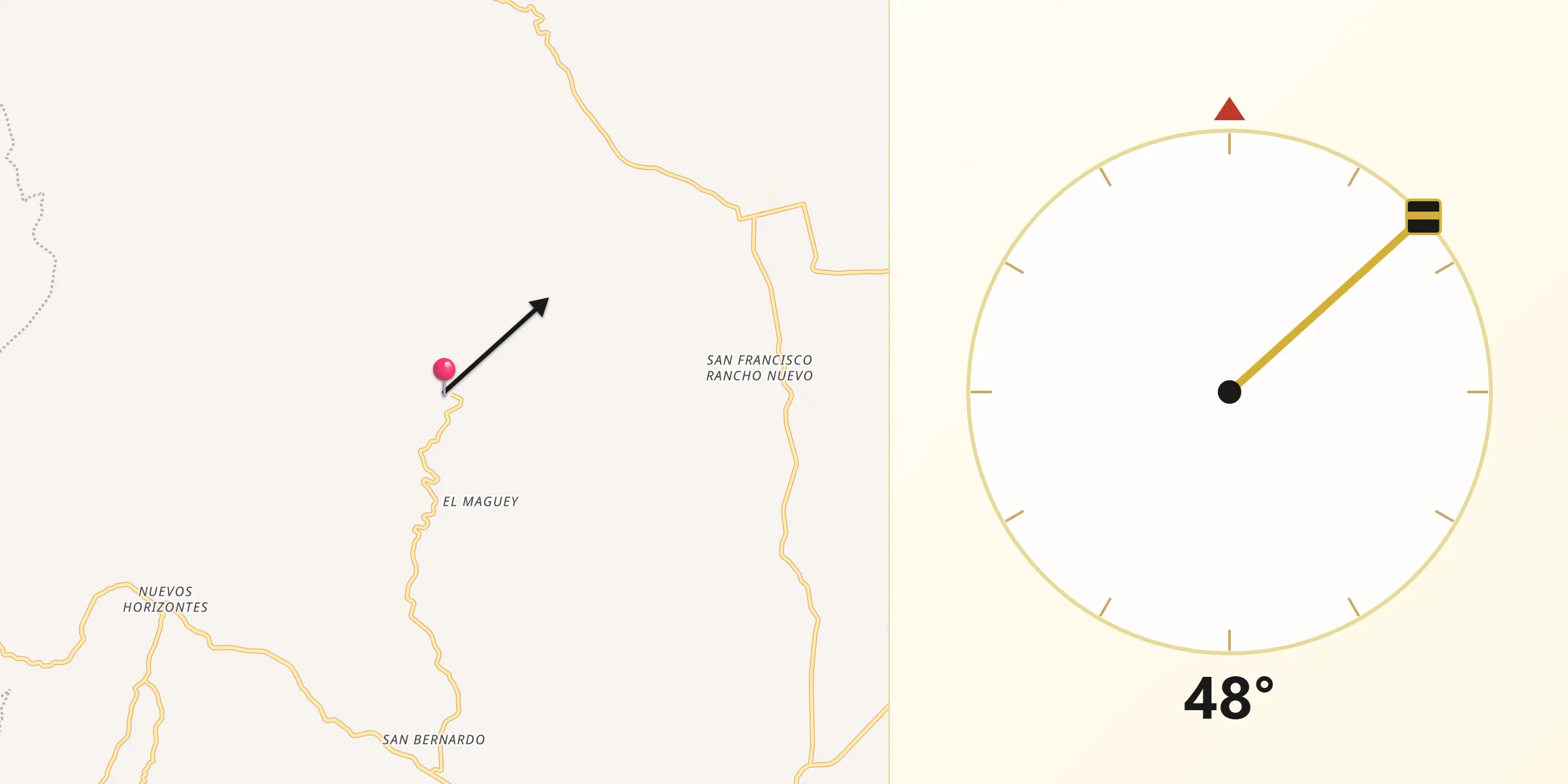 Dirección de la Qibla desde Hermenegildo Galeana