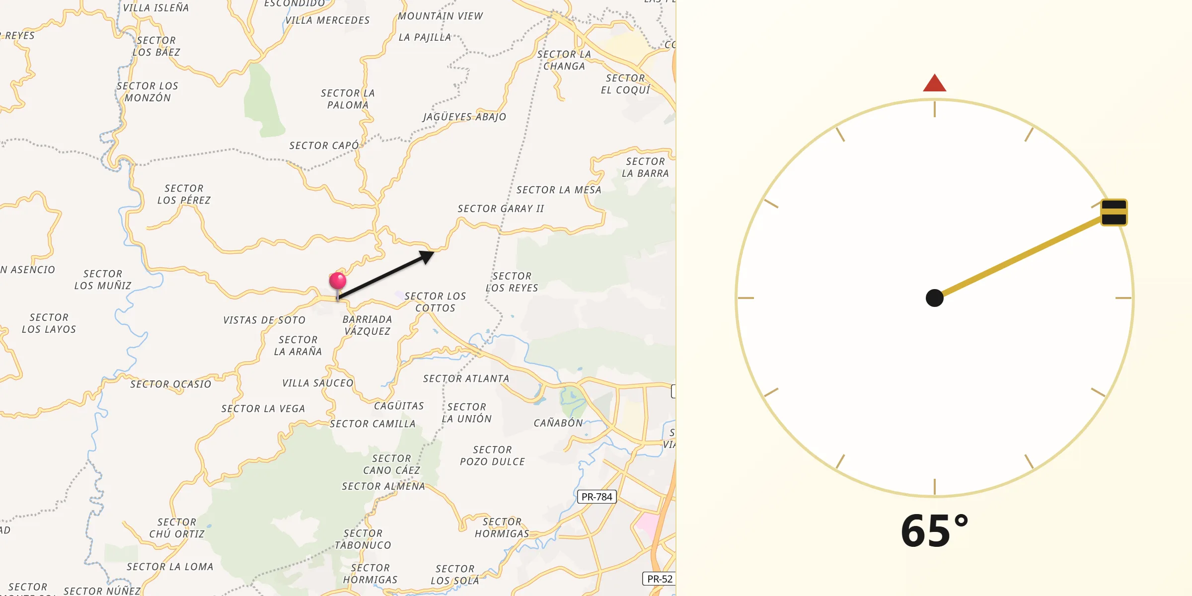 Qibla Direction from Aguas Buenas