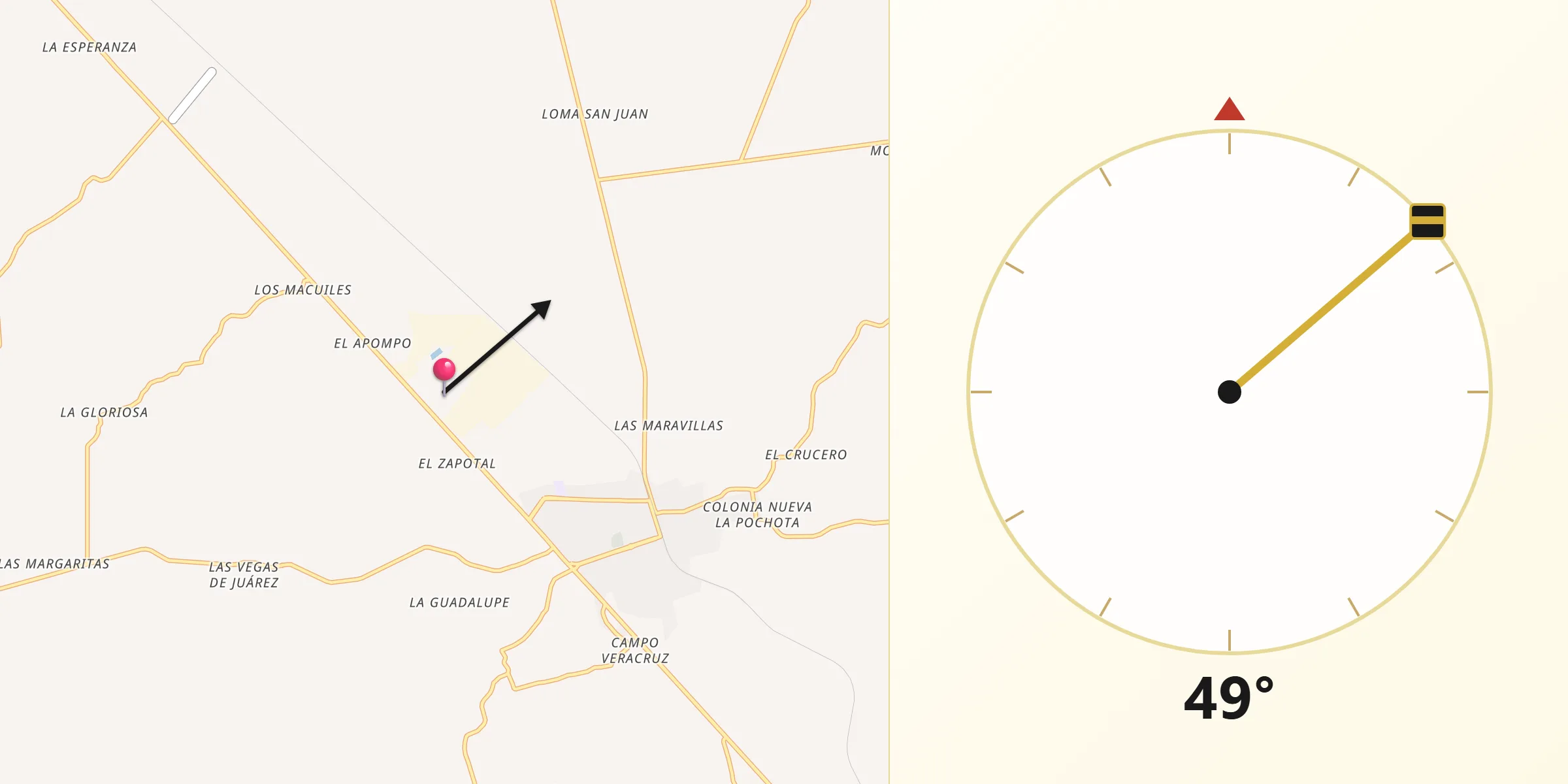 Dirección de la Qibla desde Colonia Adolfo Ruiz Cortines (Colonia Obrera)