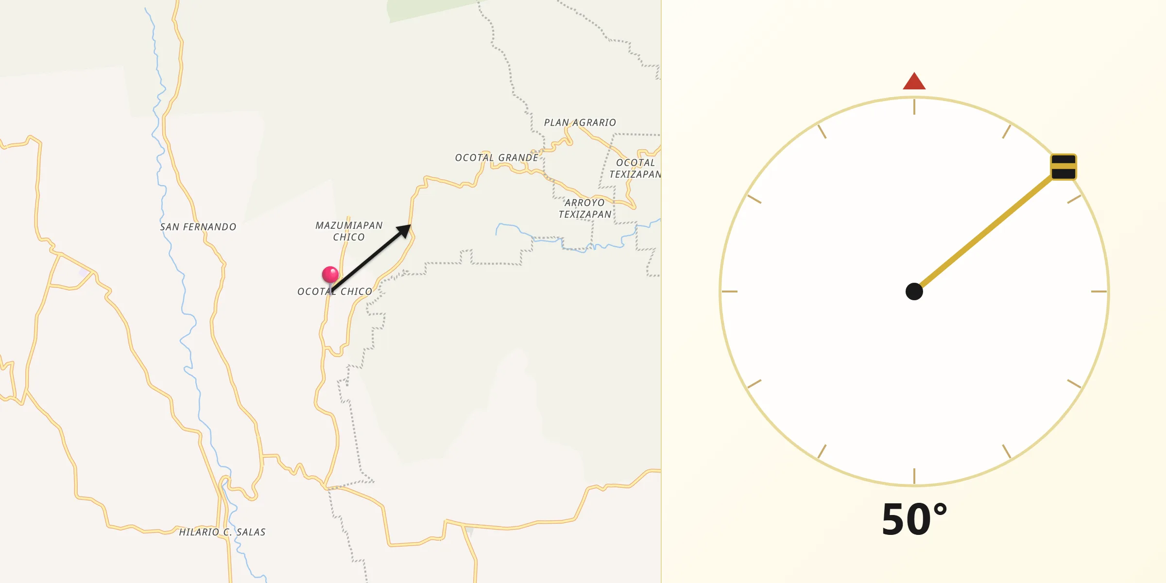 Dirección de la Qibla desde Ocotal Chico