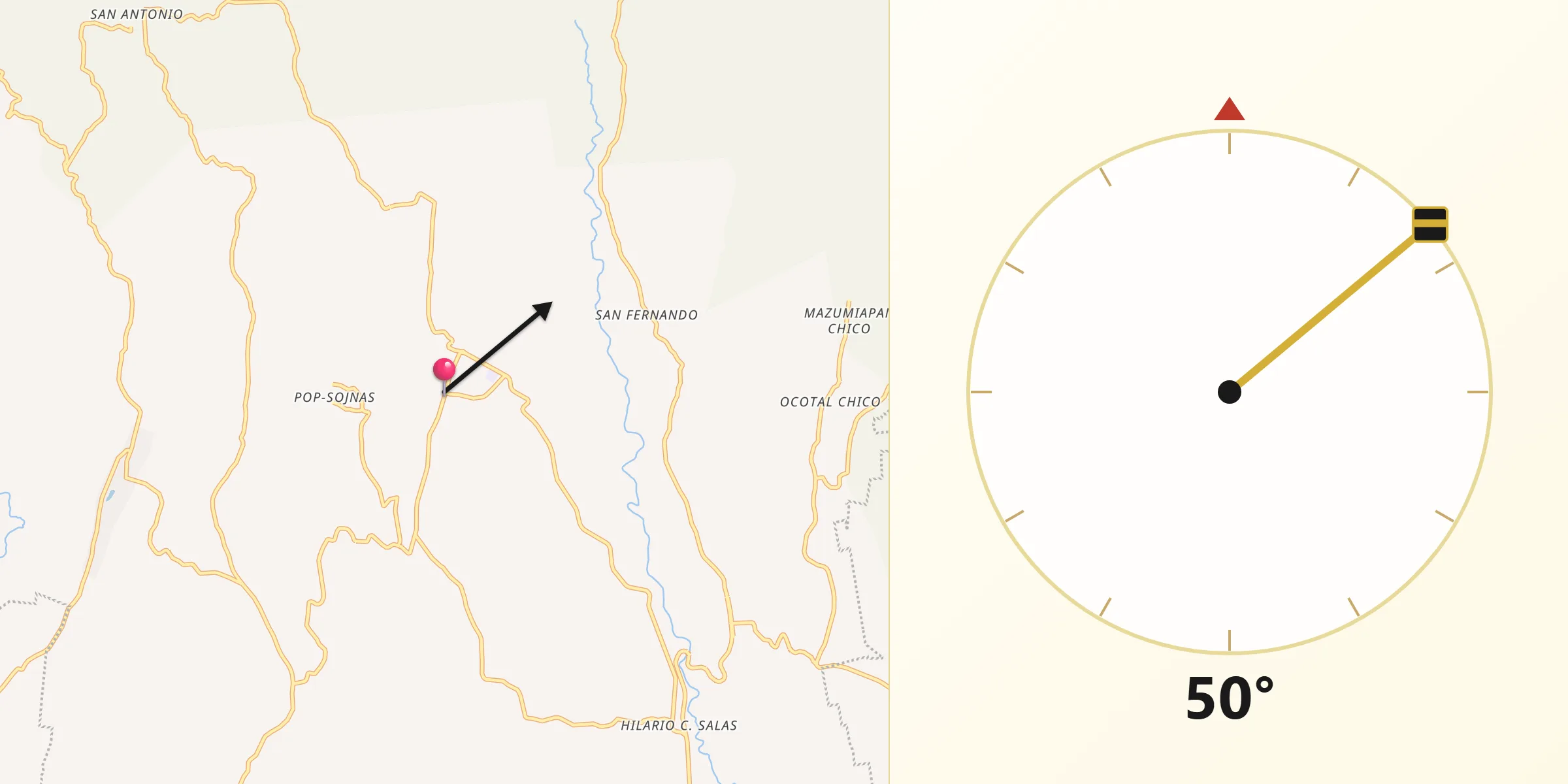 Dirección de la Qibla desde Ocozotepec