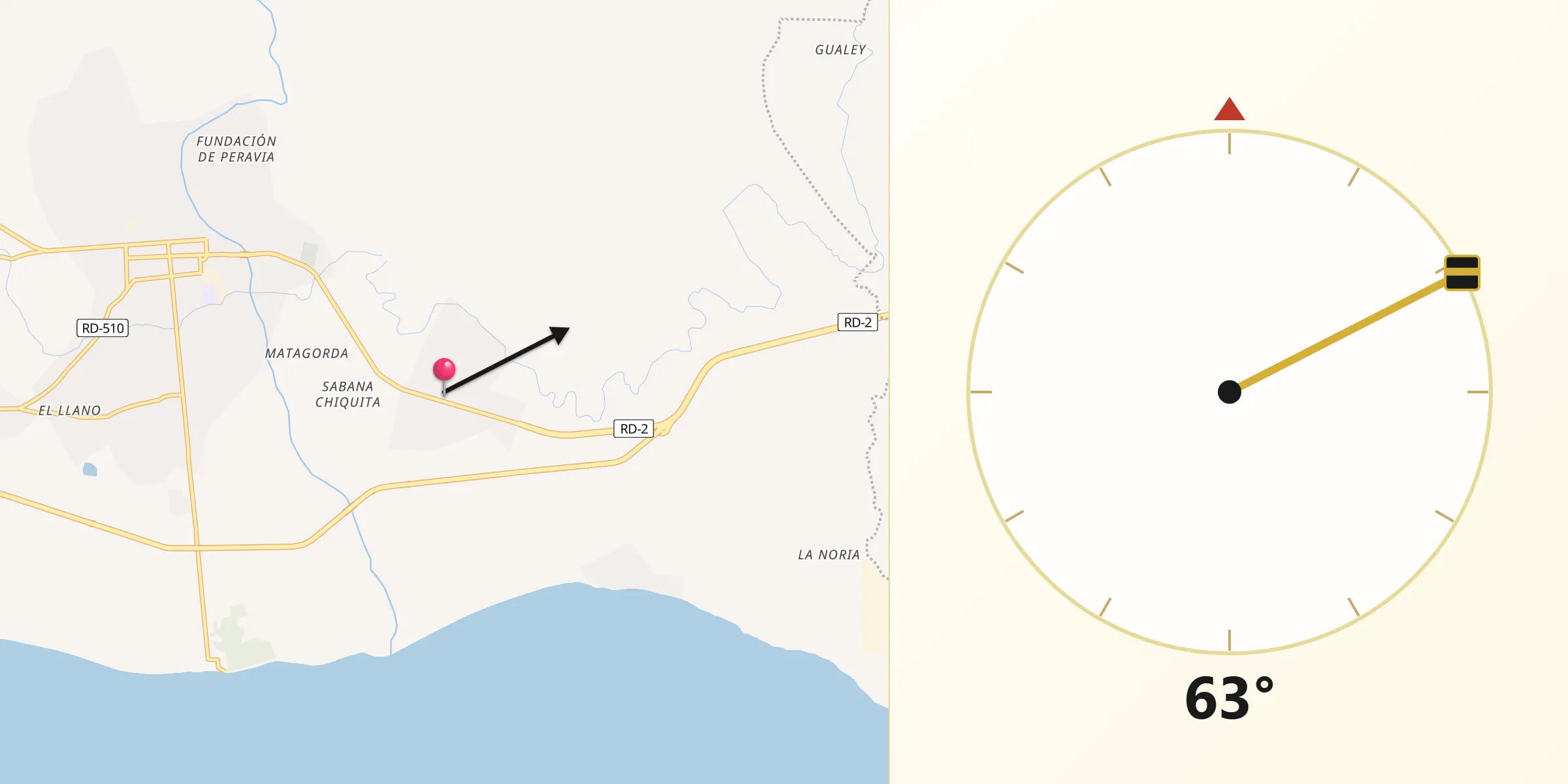 Dirección de la Qibla desde Paya