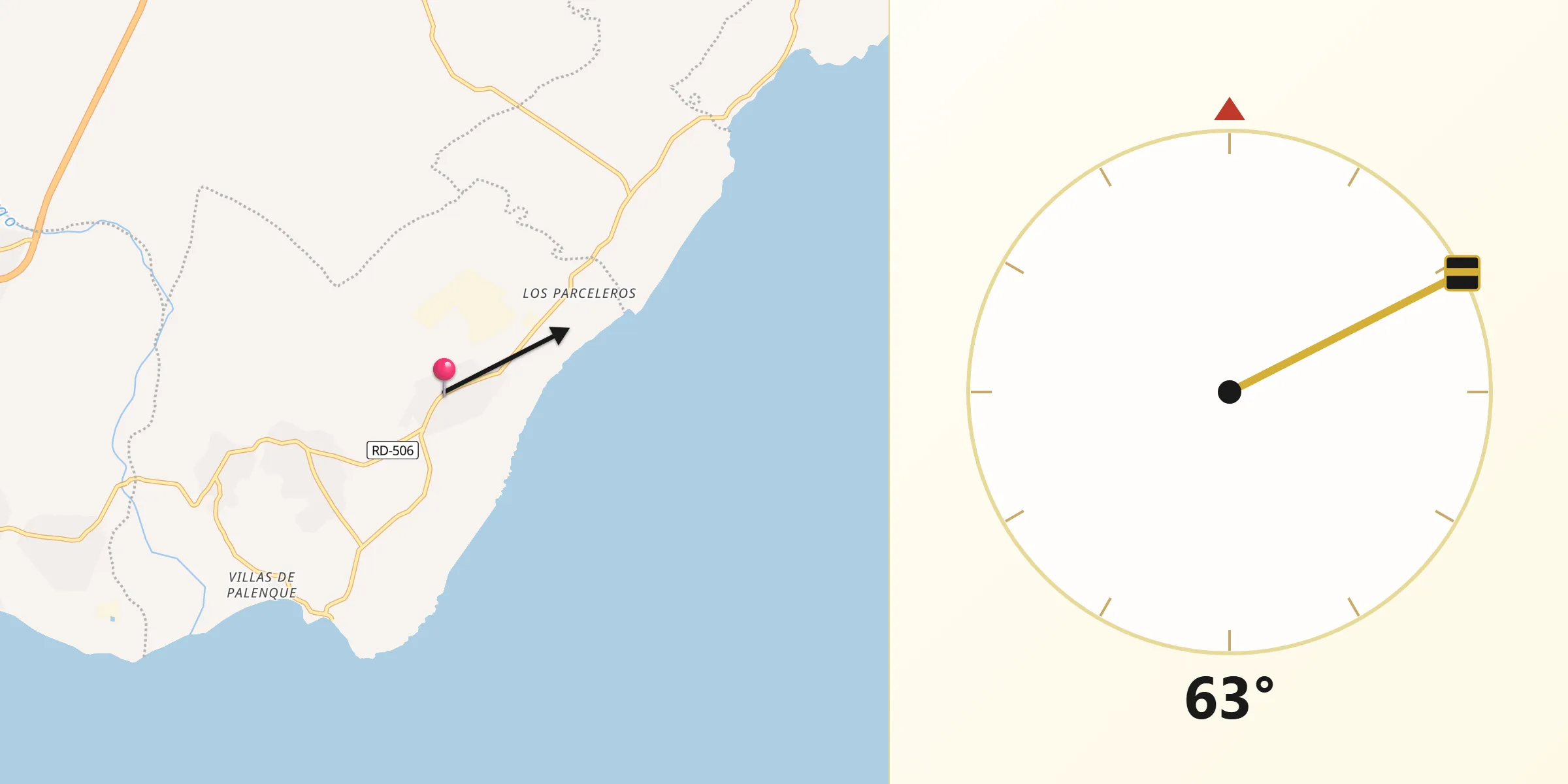 Dirección de la Qibla desde Sabana Grande de Palenque
