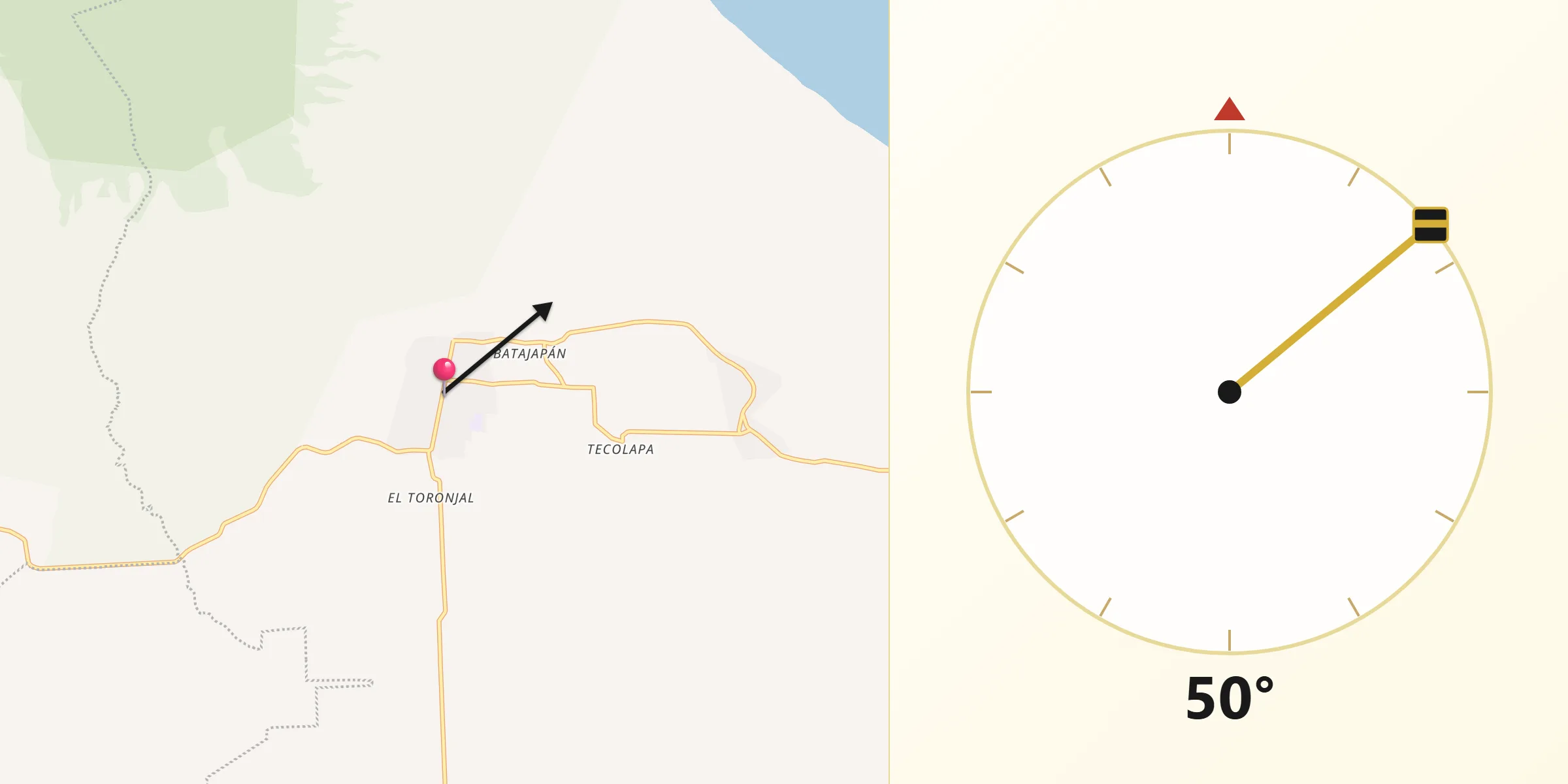 Dirección de la Qibla desde Pajapan