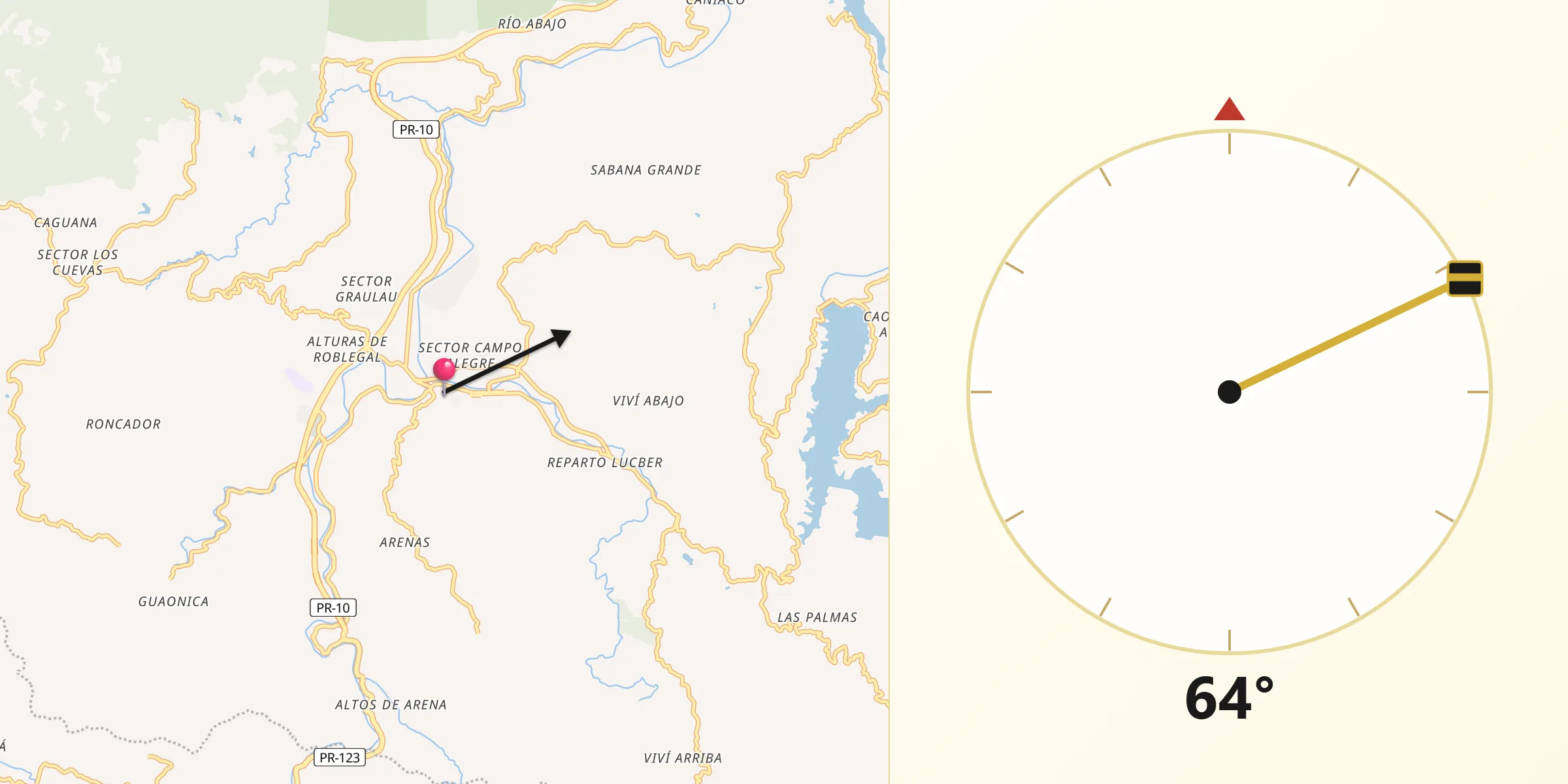 Qibla Direction from Utuado barrio-pueblo