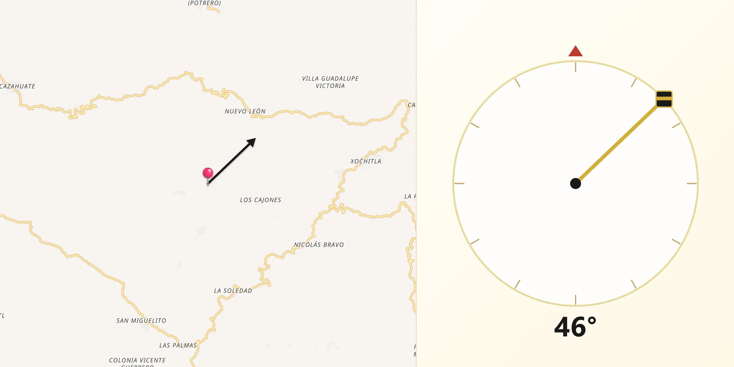 Dirección de la Qibla desde Arcelia