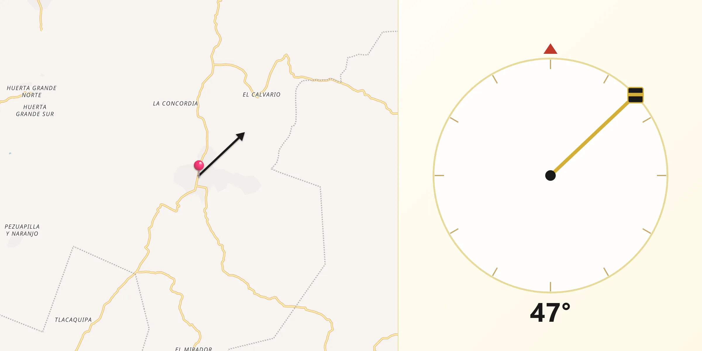 Dirección de la Qibla desde Los Sauces