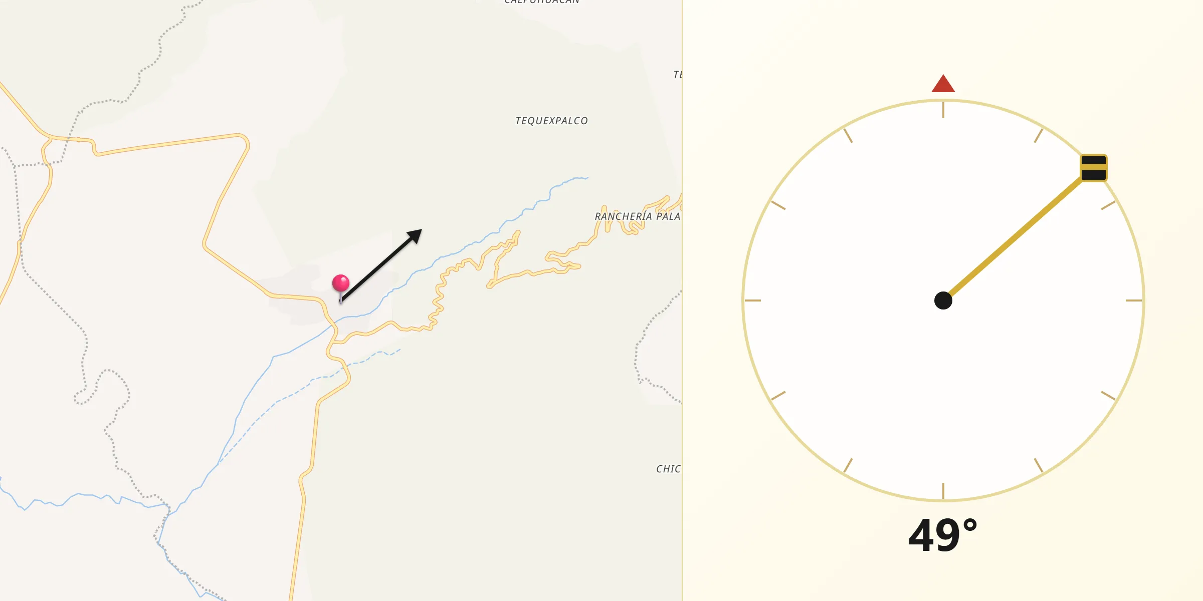 Dirección de la Qibla desde Coxcatlán