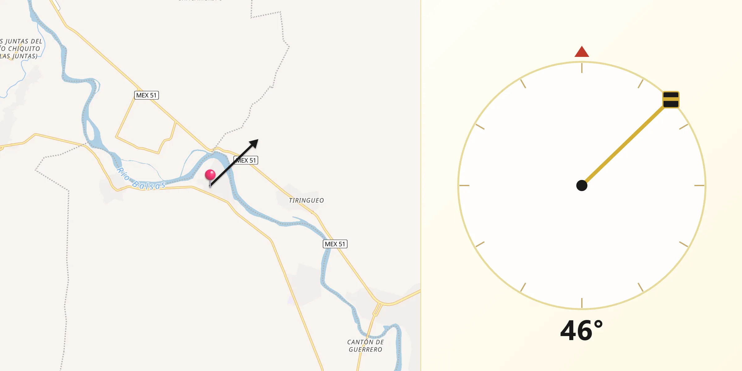 Dirección de la Qibla desde Changata