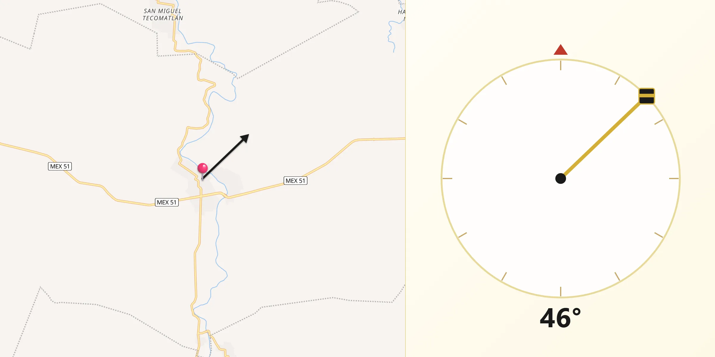 Dirección de la Qibla desde San José Poliutla