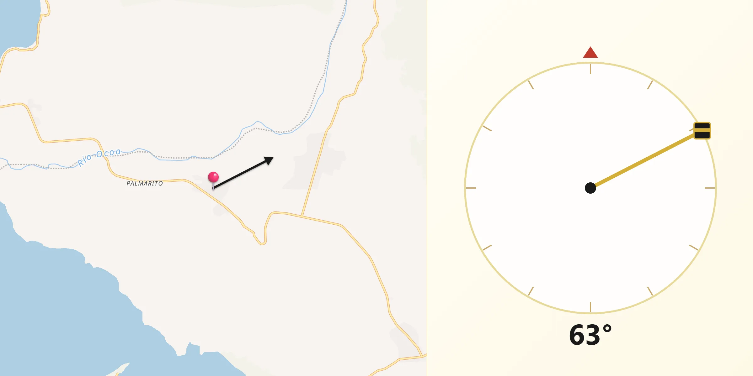Dirección de la Qibla desde Sabana Buey