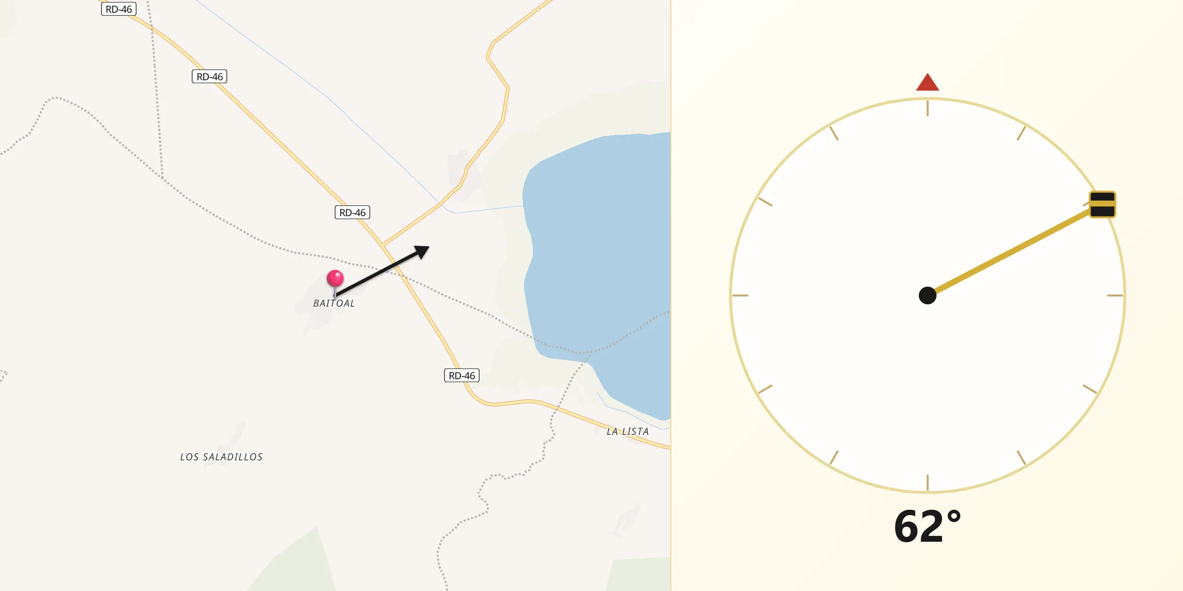 Dirección de la Qibla desde Las Salinas
