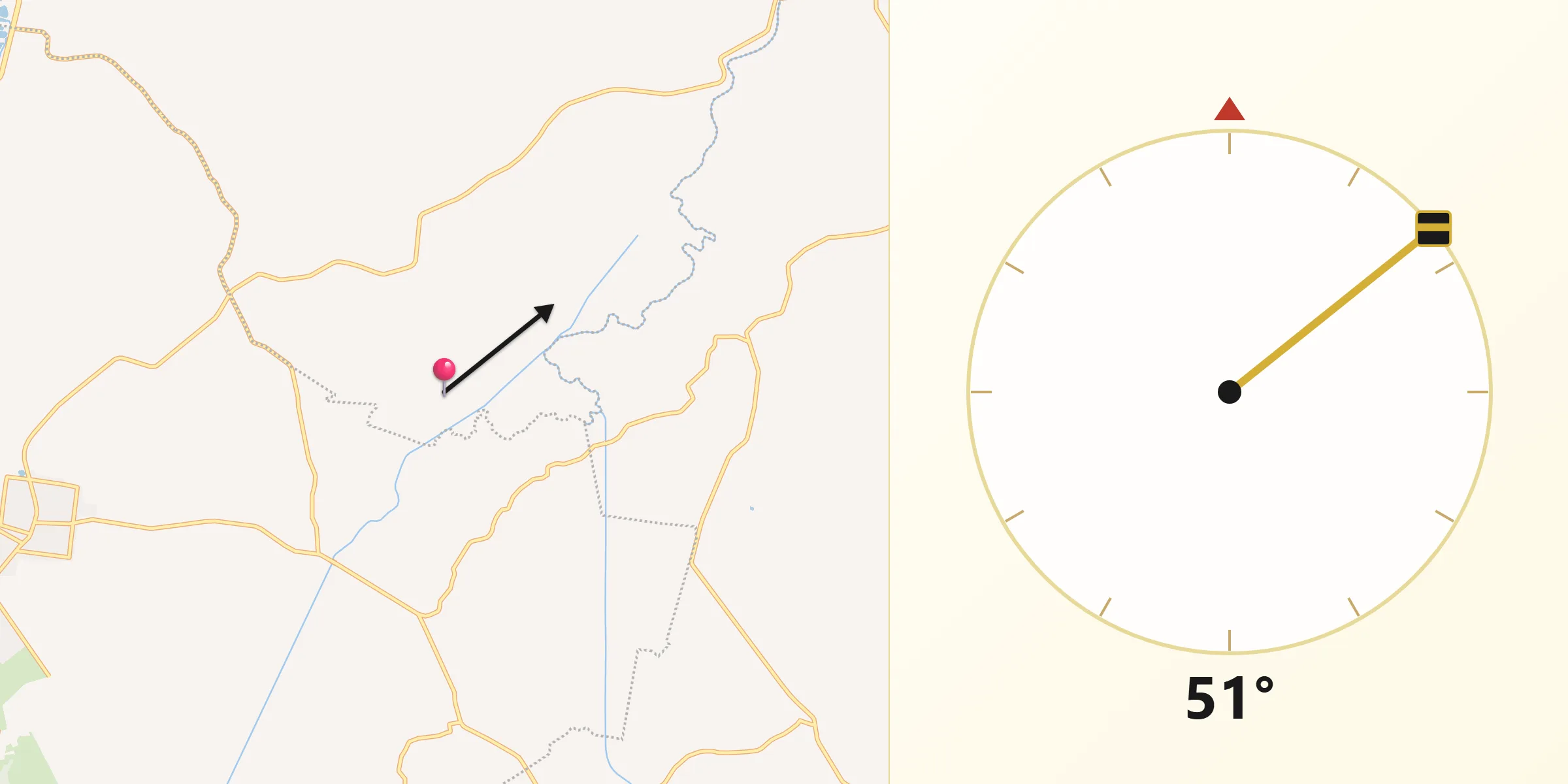Dirección de la Qibla desde Nicolás Bravo 5ta. Sección (Punta Brava)