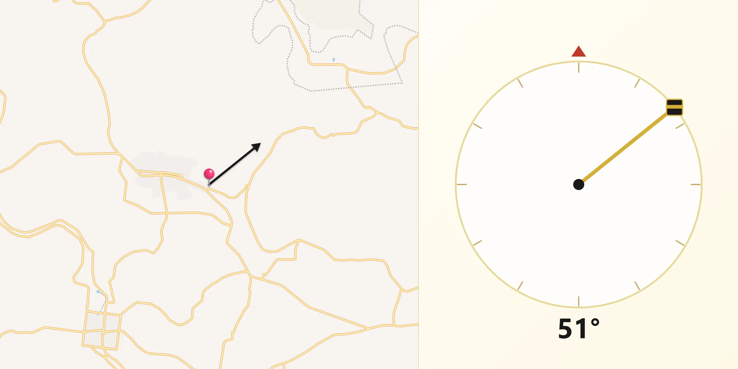 Dirección de la Qibla desde Betania
