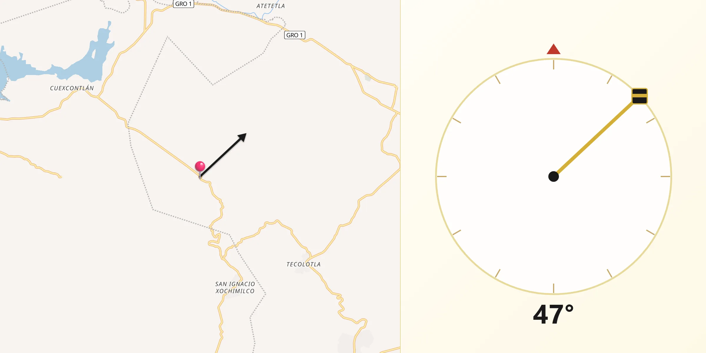 Dirección de la Qibla desde Pololcingo