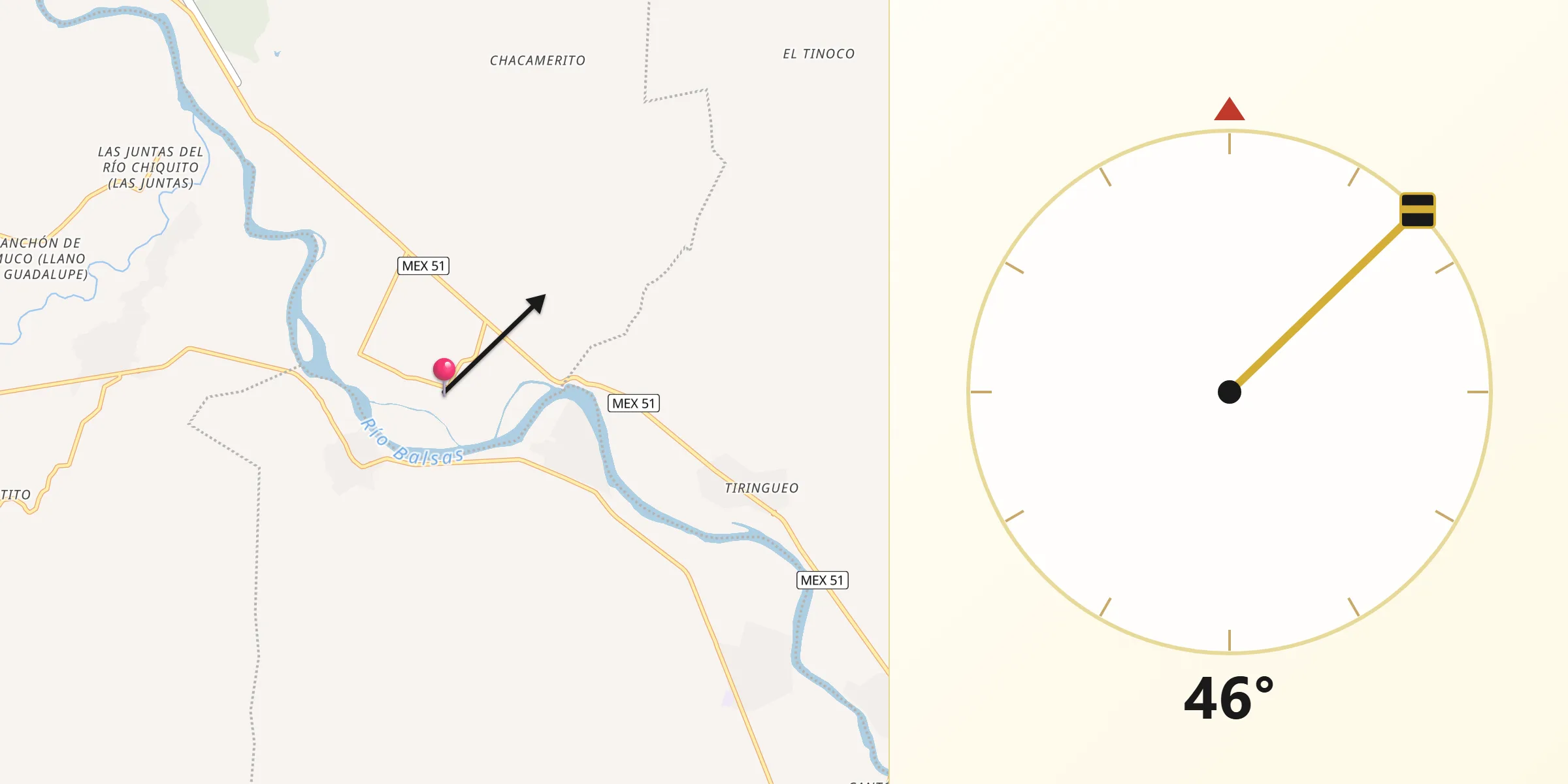 Dirección de la Qibla desde Sinahua