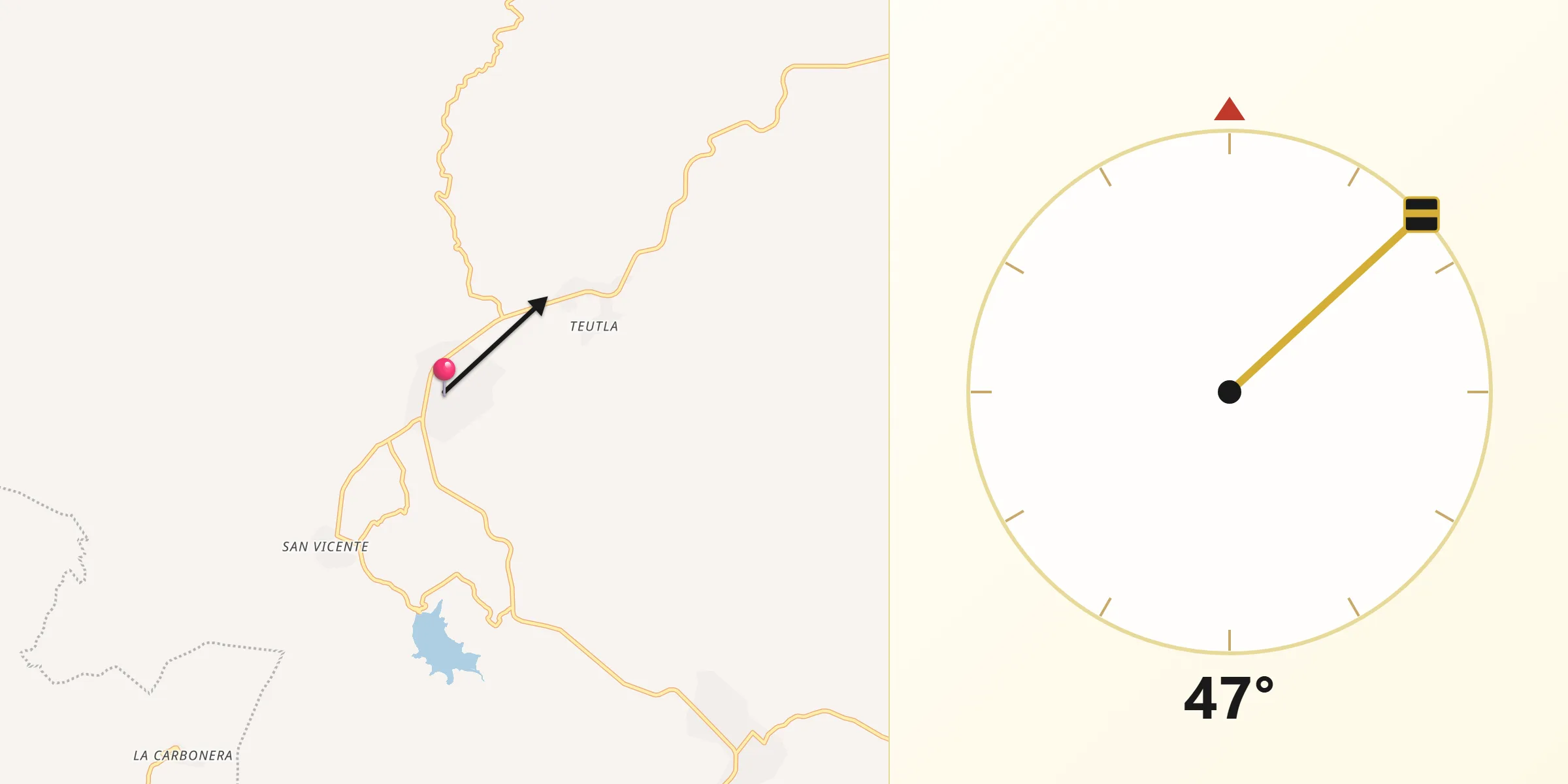 Dirección de la Qibla desde Huachinantla