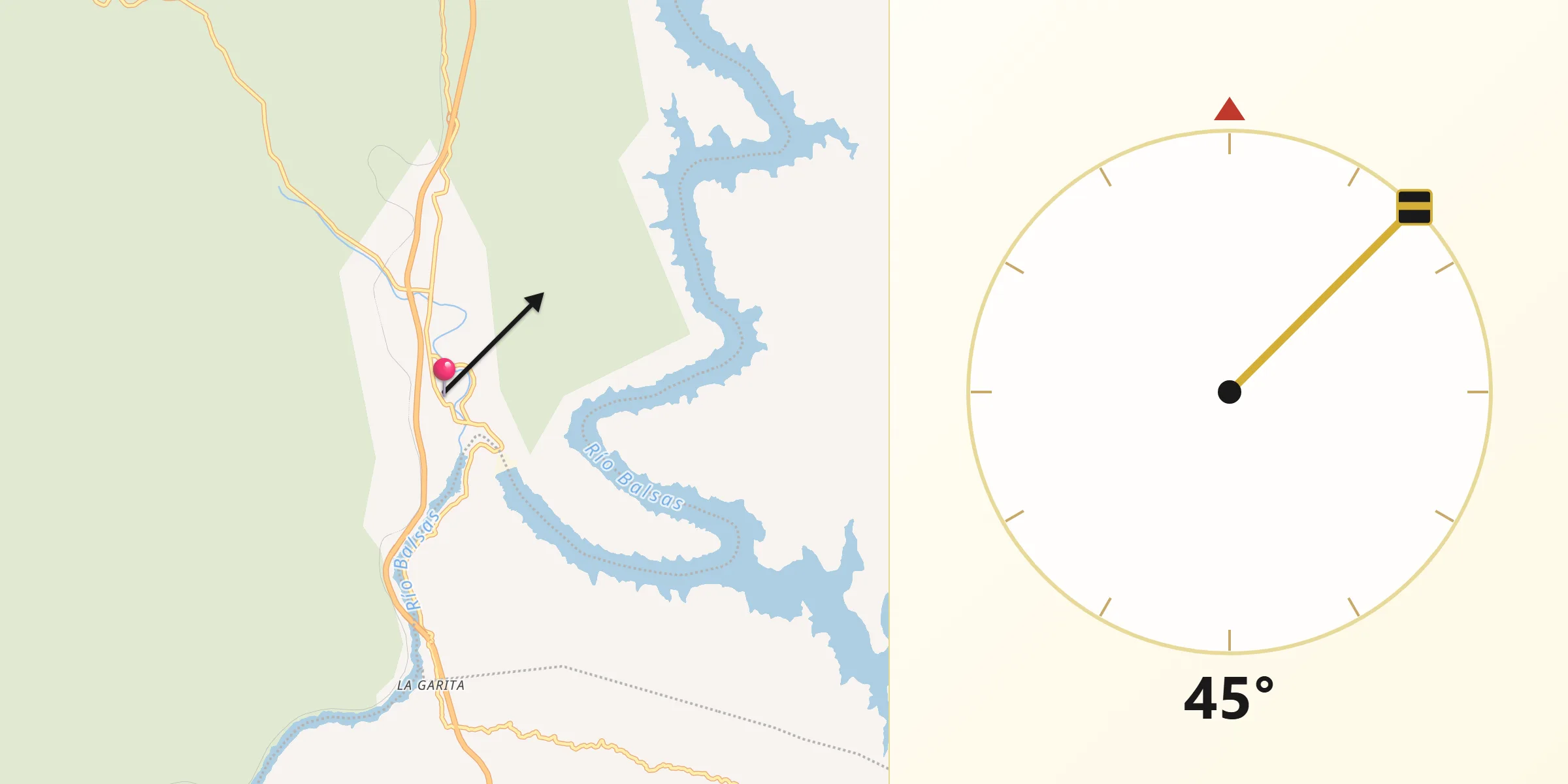 Dirección de la Qibla desde Infiernillo (Morelos de Infiernillo)
