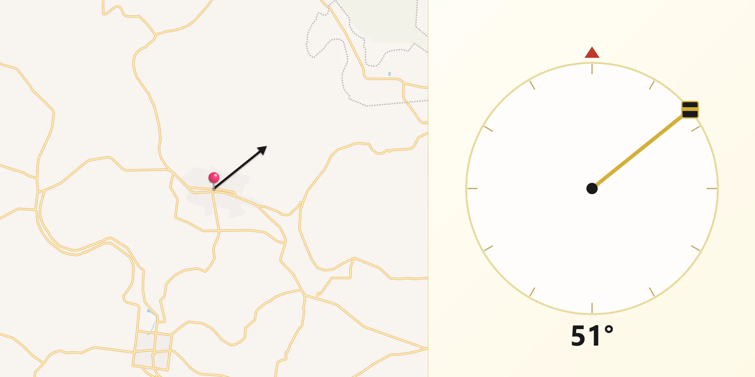 Dirección de la Qibla desde Villa Tecolutilla