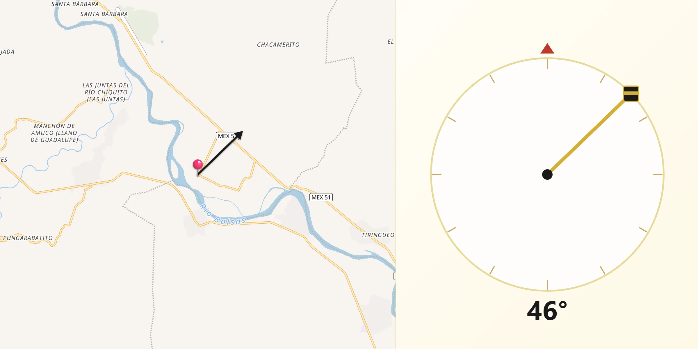Dirección de la Qibla desde Tanganhuato