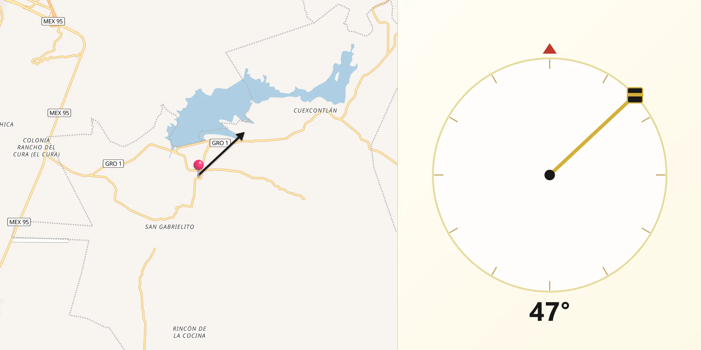 Dirección de la Qibla desde Tepecoacuilco de Trujano