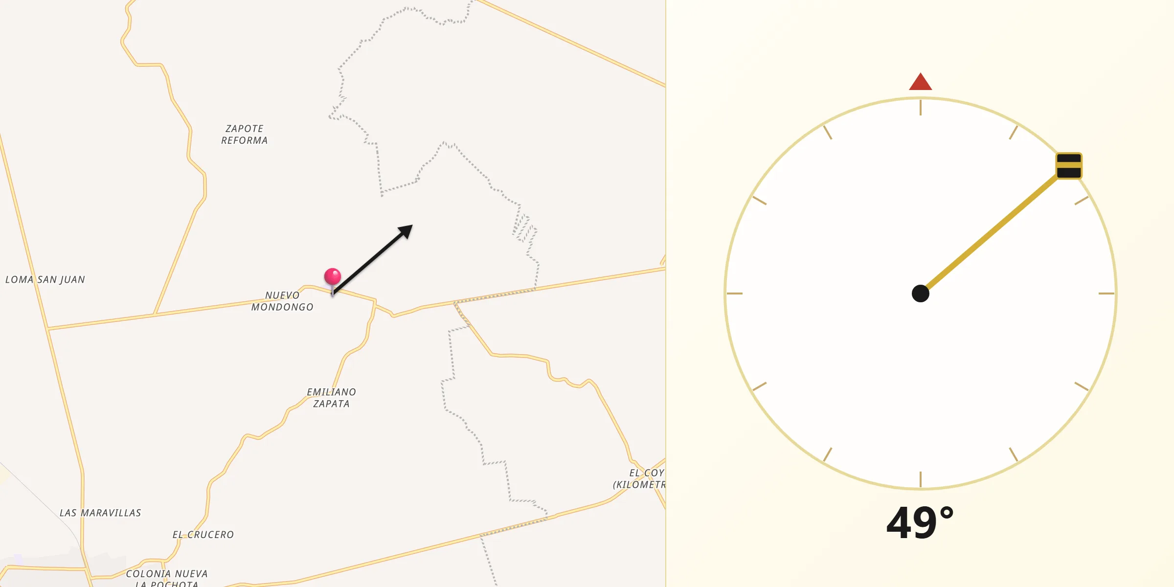 Dirección de la Qibla desde Poblado Tres