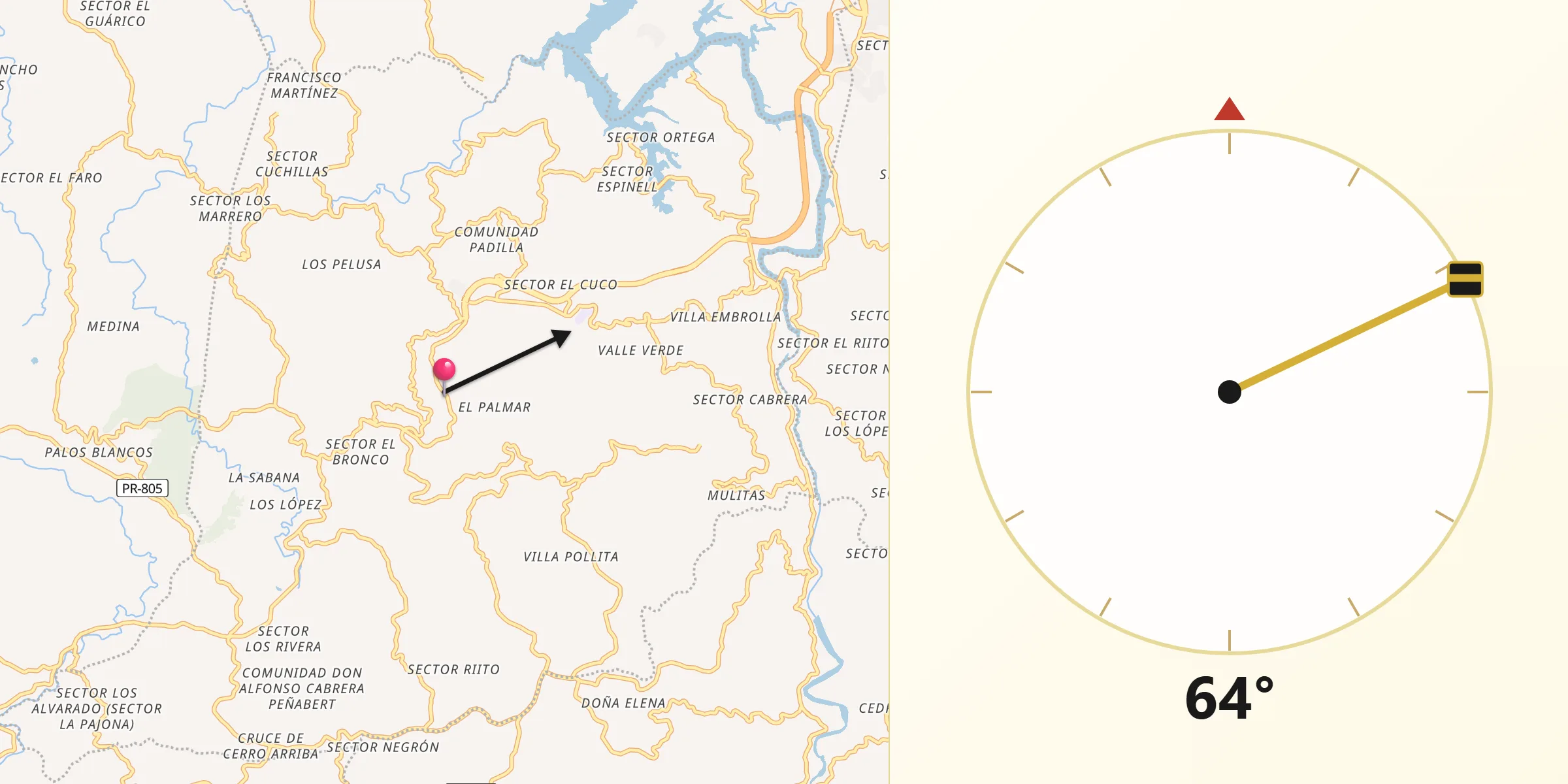 Qibla Direction from Naranjito Municipio