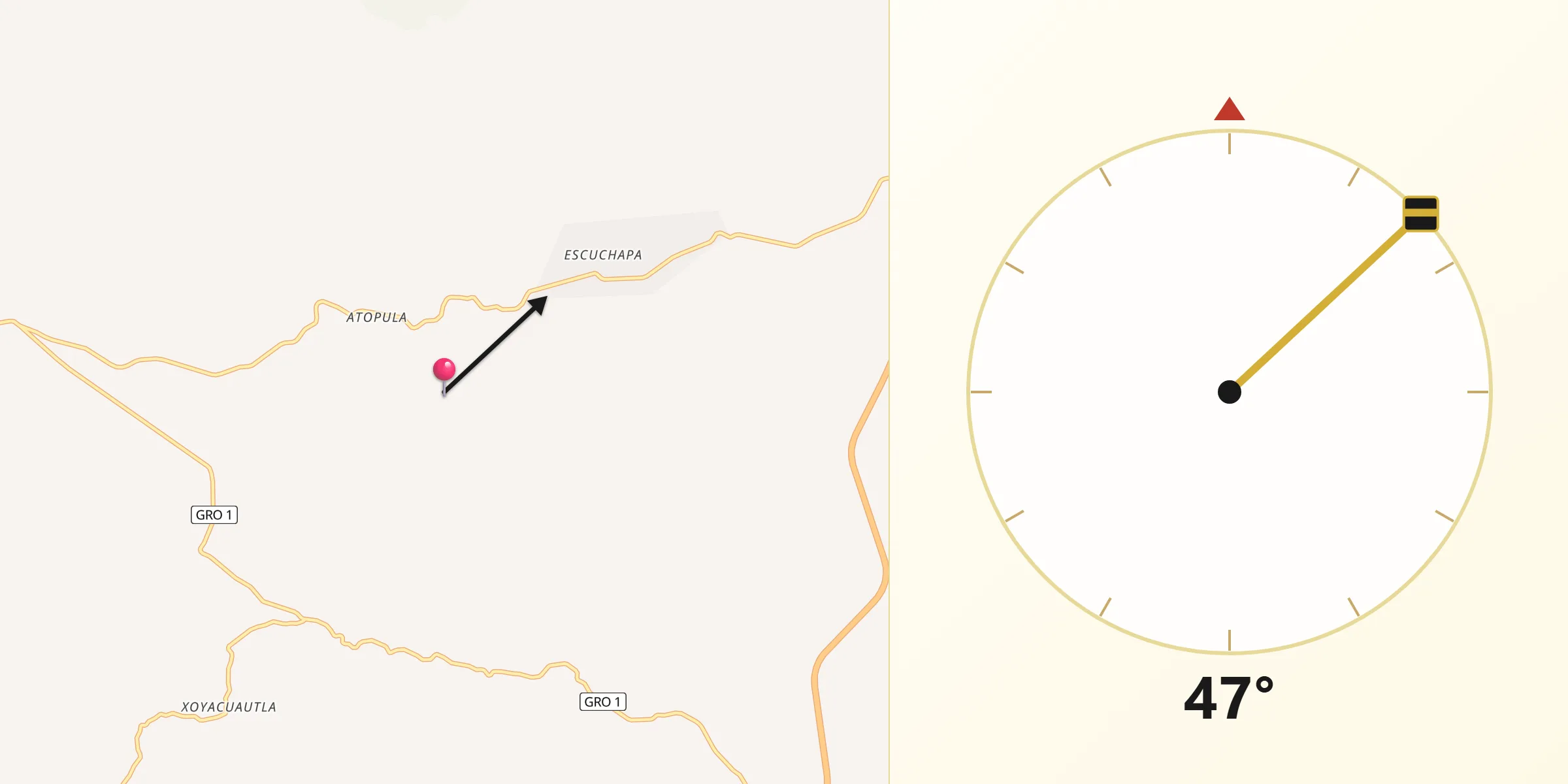 Dirección de la Qibla desde Huitzuco de los Figueroa