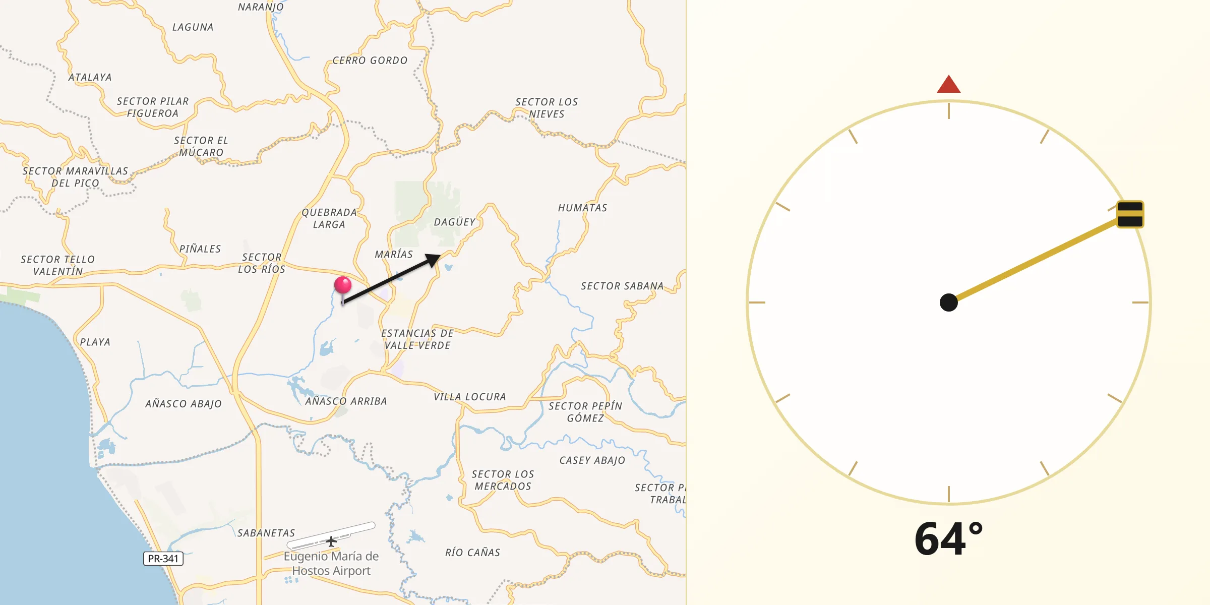 Qibla Direction from Las Marias